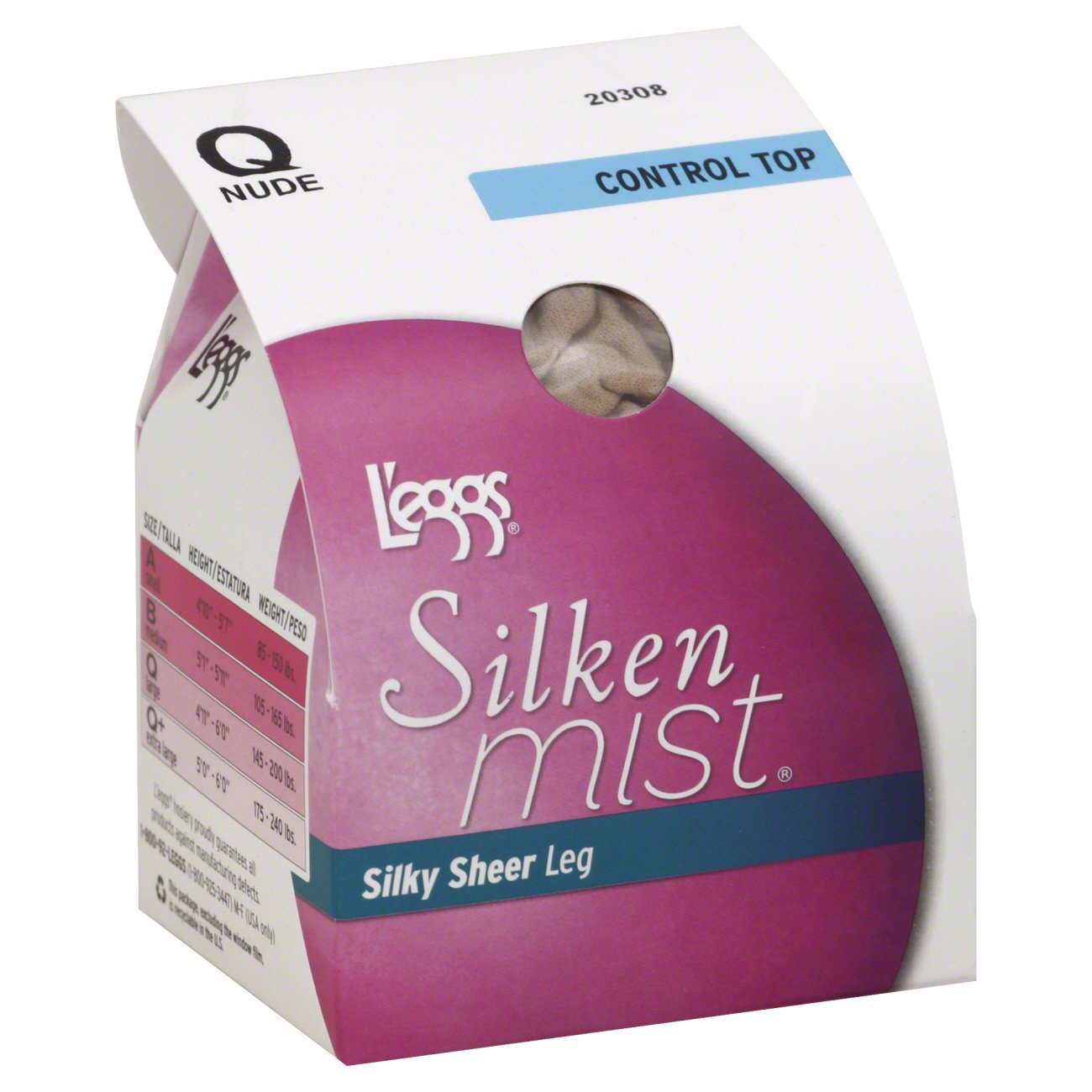 L Eggs Silken Mist Control Top Silky Sheer Leg Nude Size Q Pantyhose