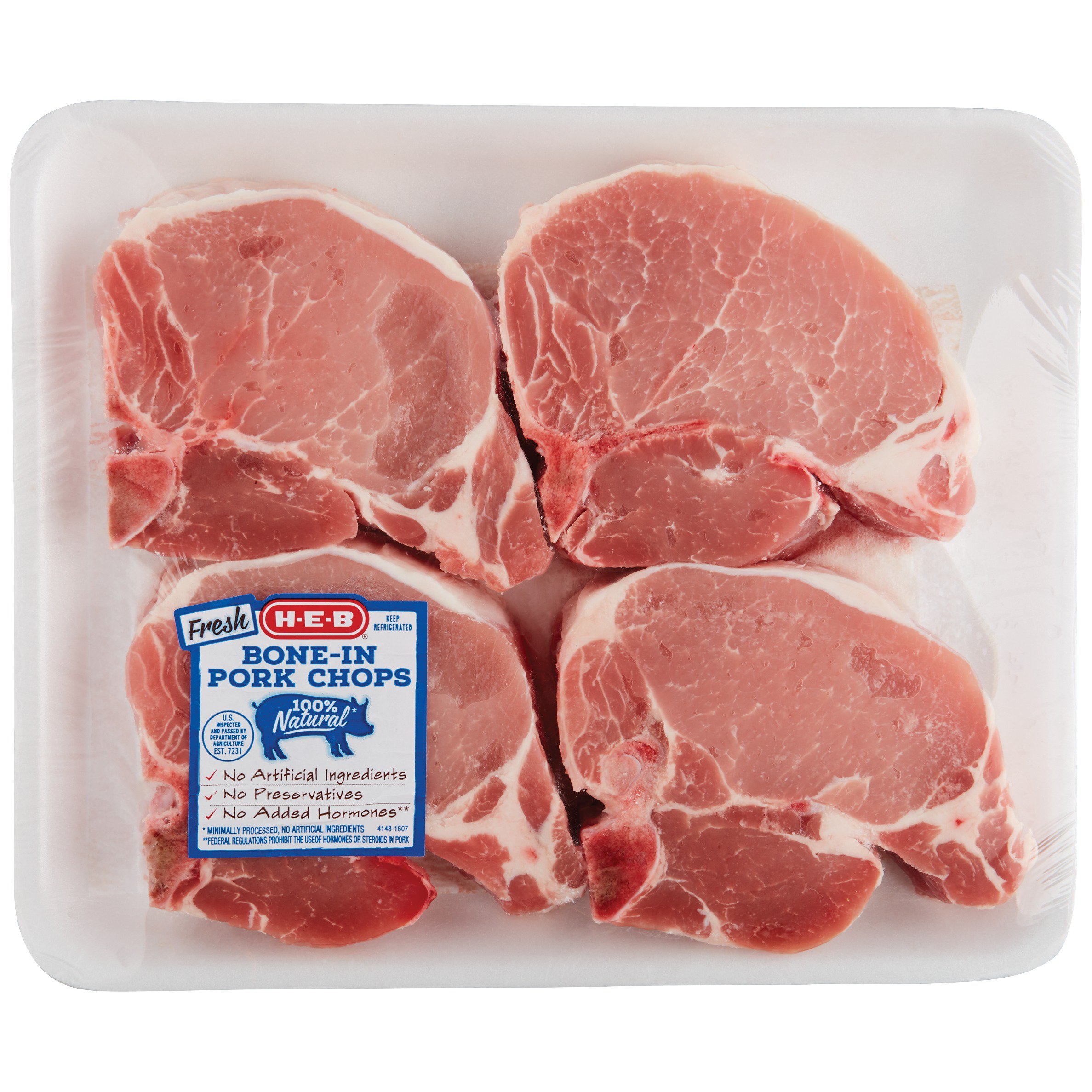 H E B Bone In Center Loin Ribeye Pork Chops Thick Cut Value Pack