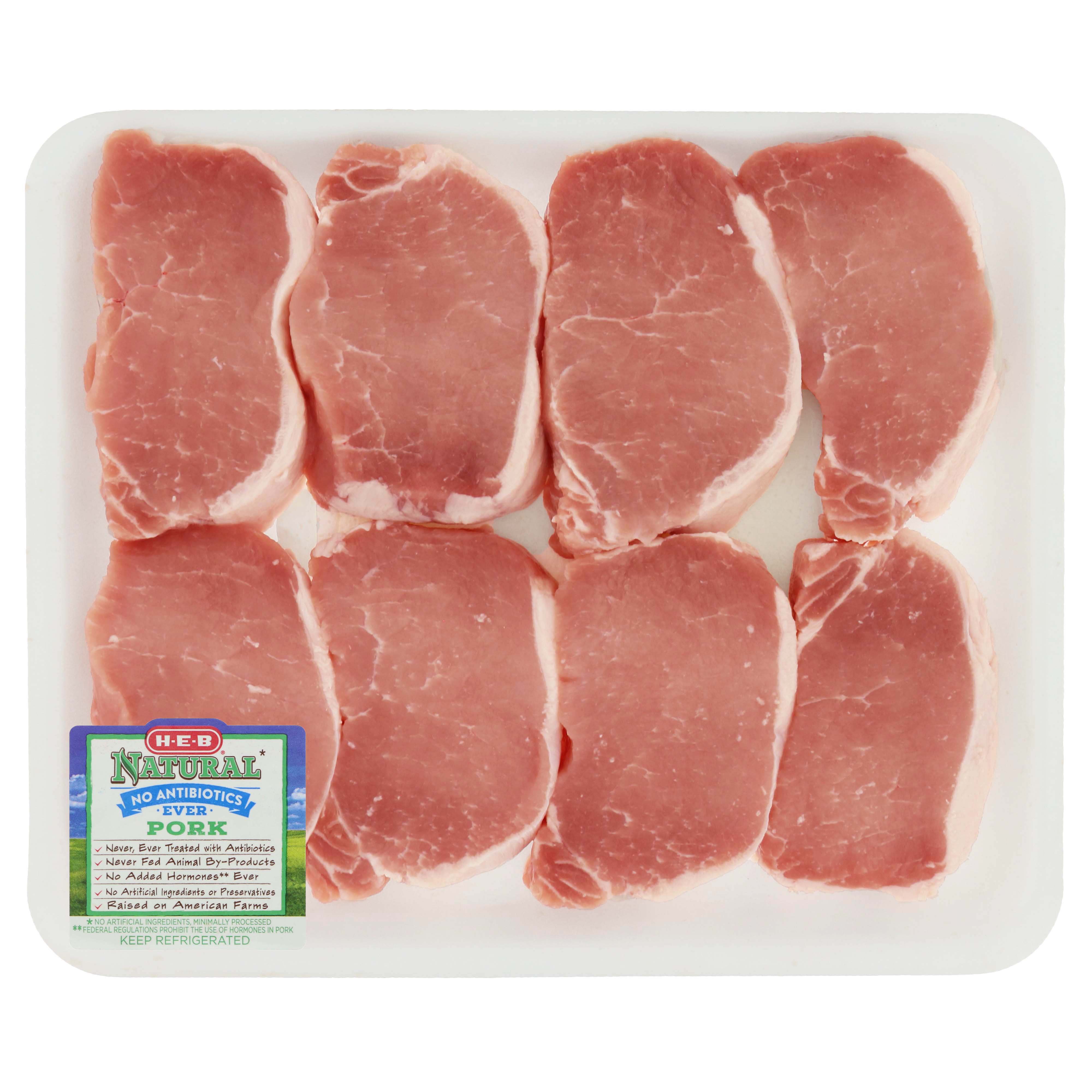 H E B Natural Boneless Center Loin Pork Chops Thick Cut Value Pack