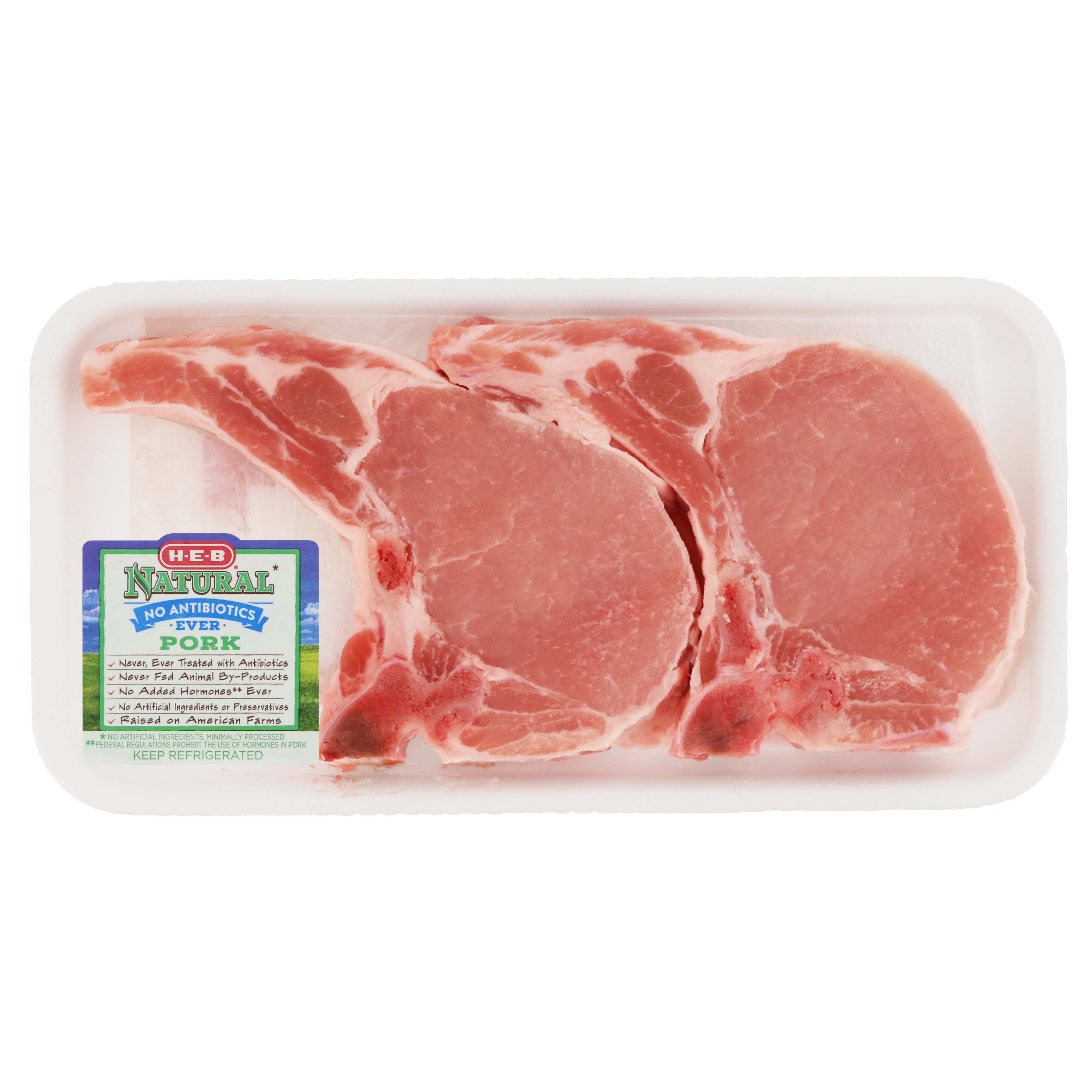 H E B Natural Bone In Center Loin Rib Pork Chops Extra Thick Shop