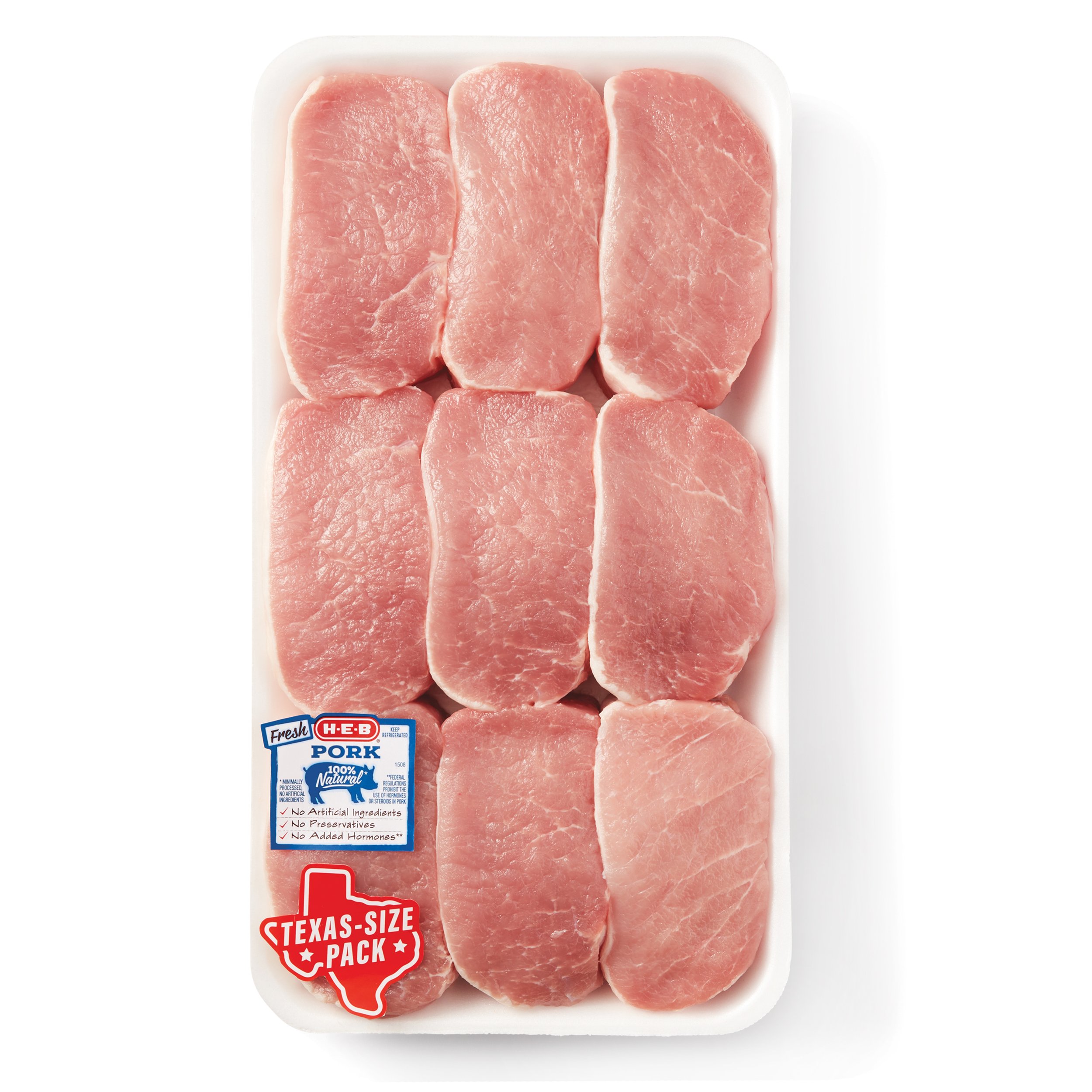 H E B Boneless Center Loin Pork Chops Extra Thick Cut Texas Size