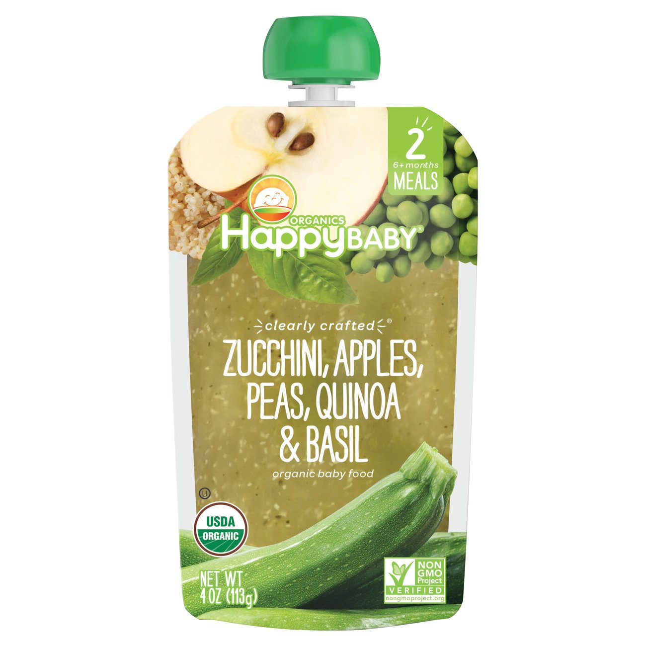 Happy Baby Organics Stage 2 Pouch Zucchini Apples Peas Quinoa Basil