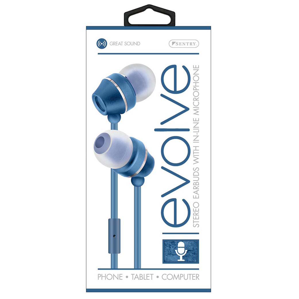 Sentry Evolve Stereo Wired Earbuds With Mic Blue Shop Headphones At