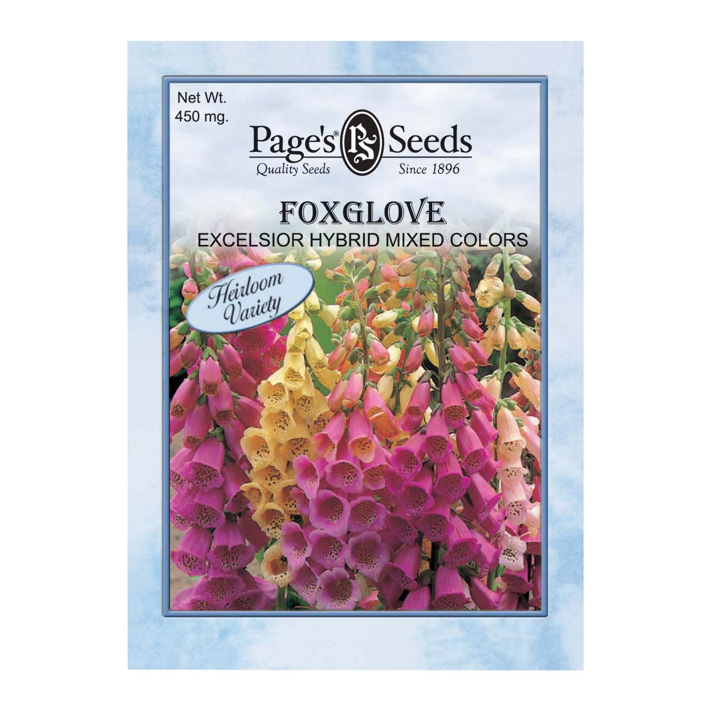 Page S Seeds Excelsior Hybrid Mixed Colors Foxglove Flower Seed Packet