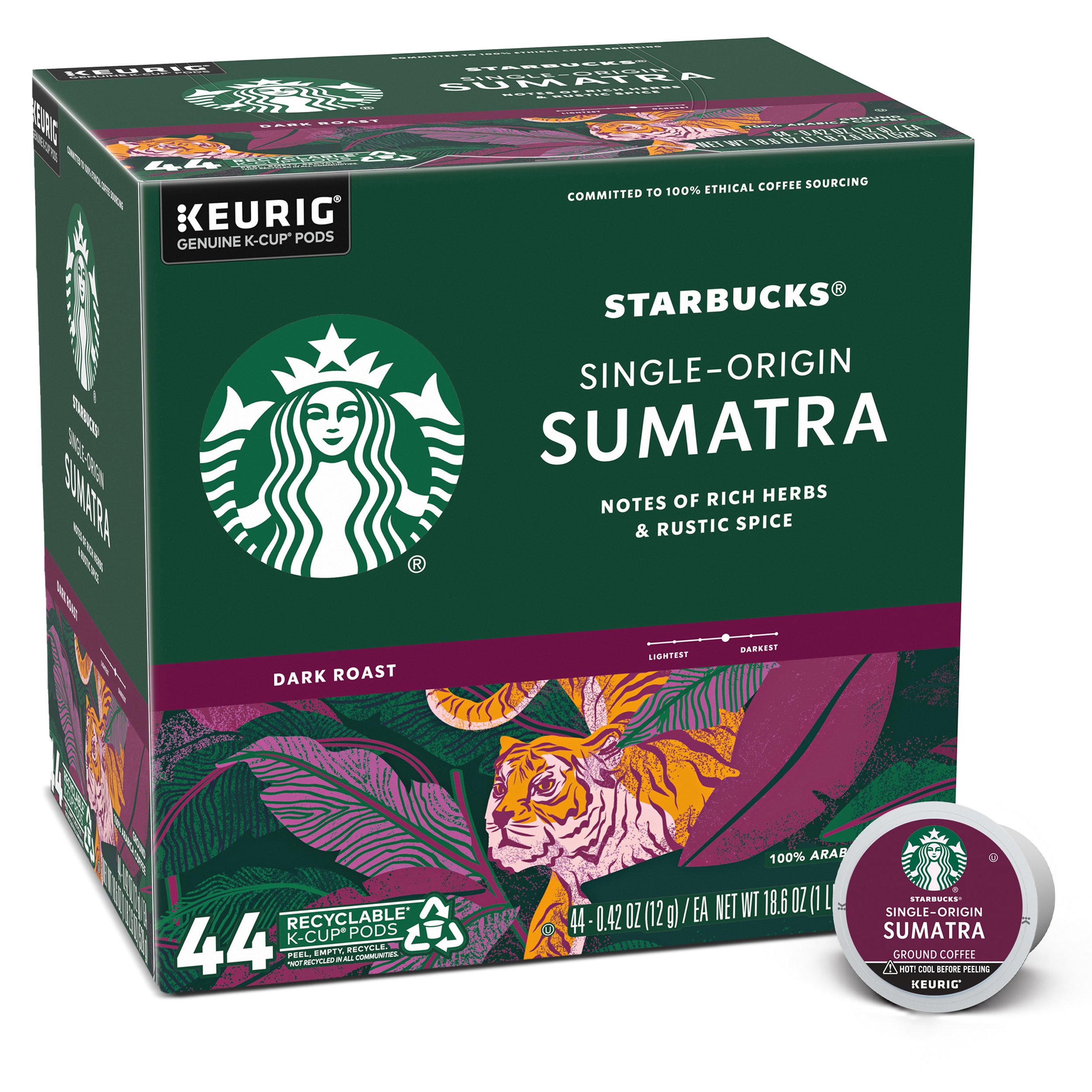 Starbucks Single Origin Sumatra Dark Roast Single Serve Coffee K Cups