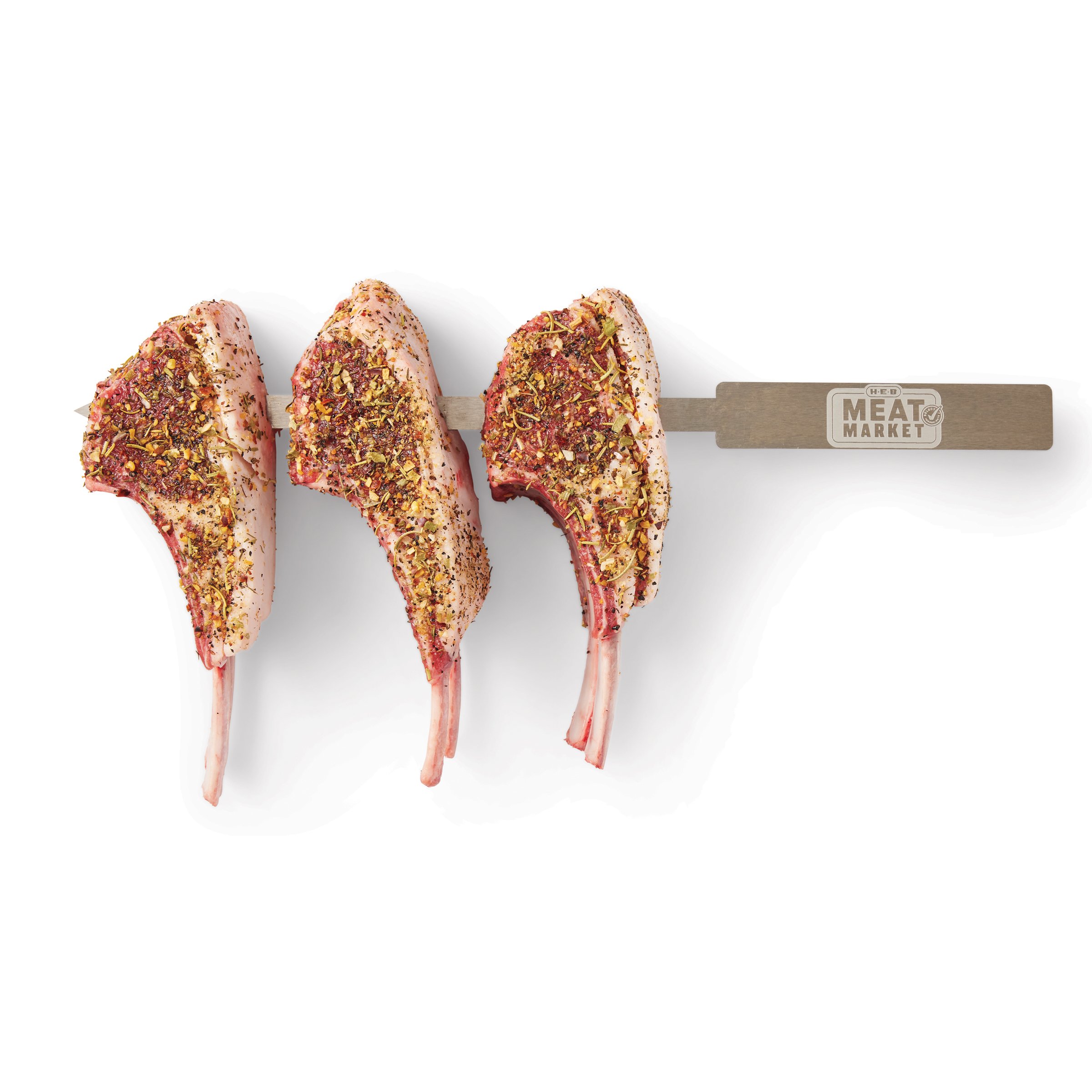 H E B Meat Market Seasoned Natural Lamb Rib Chops Skewer Texas Prime