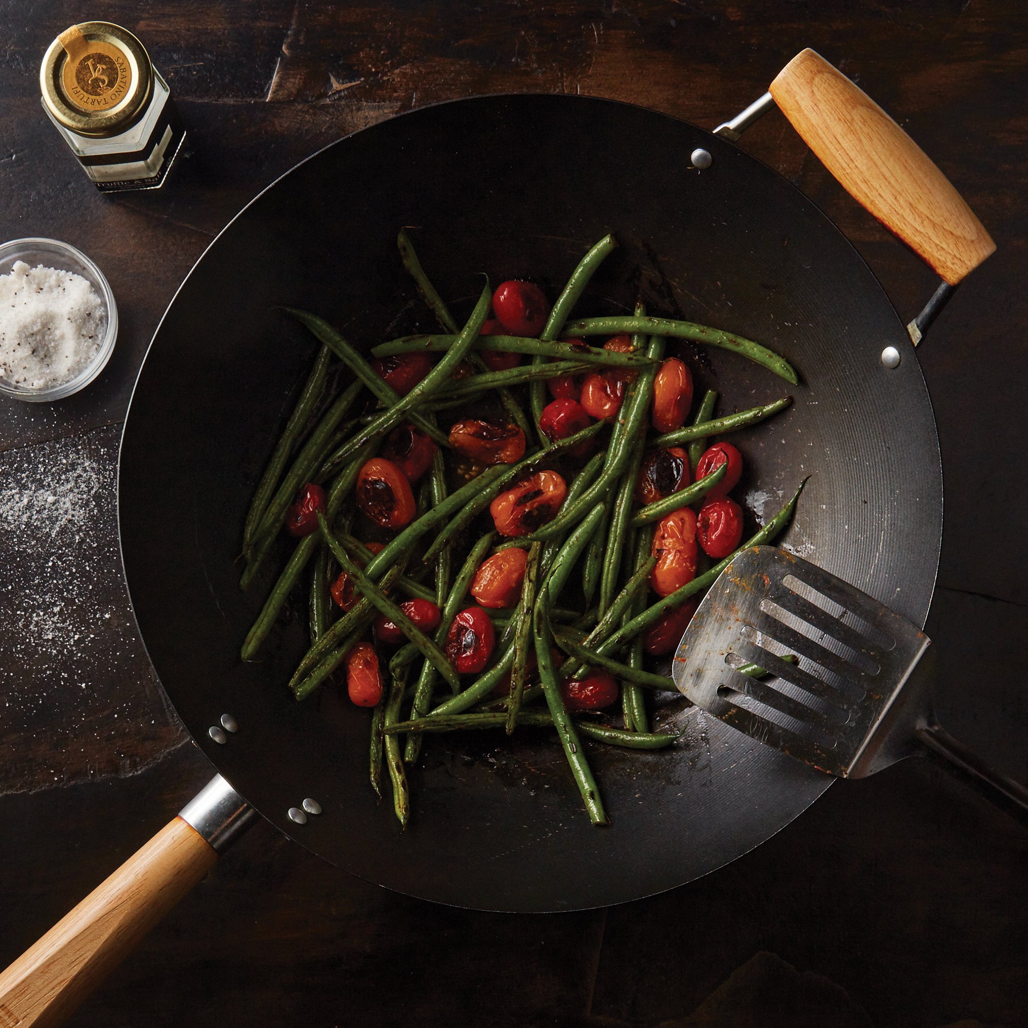 Blistered Tomatoes and Green Beans with Truffle Salt Recipe from HEB