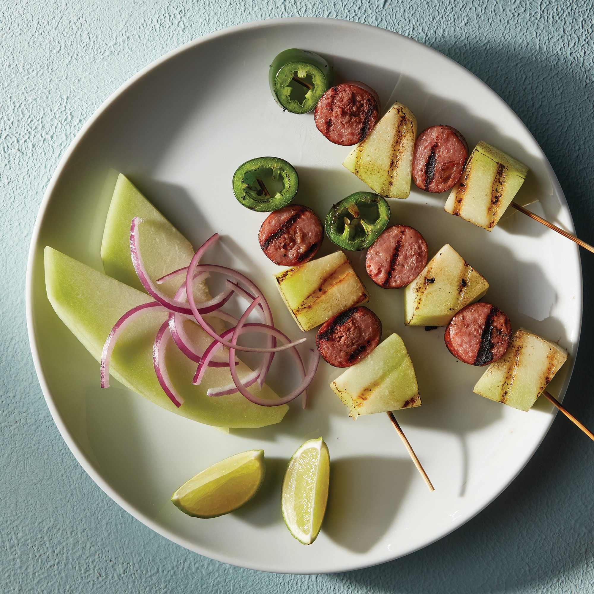 Brisket Sausage Melon Kabobs Recipe from HEB