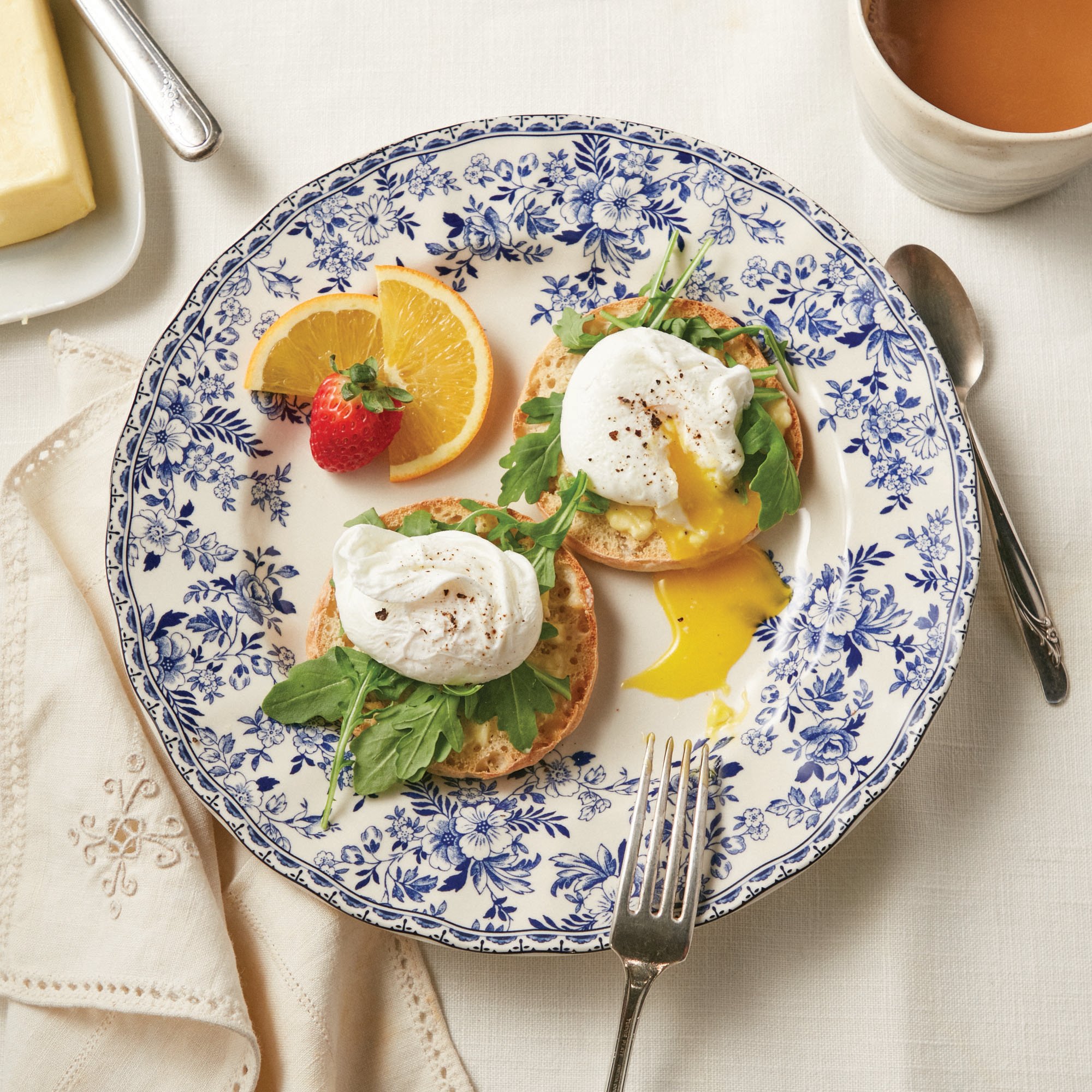 Buttered English Muffin with Poached Eggs & Arugula Recipe from HEB