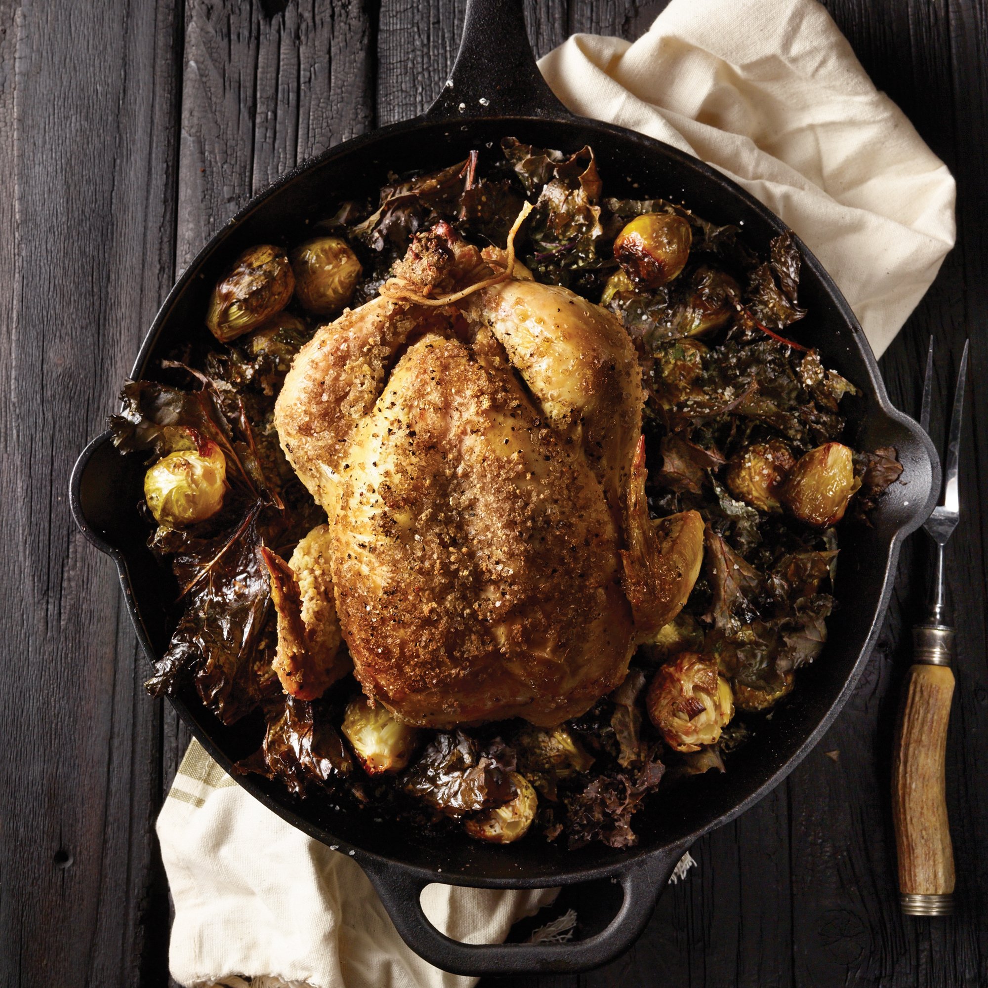 Cast Iron Roasted Chicken on Cruciferous Veggies Recipe from HEB