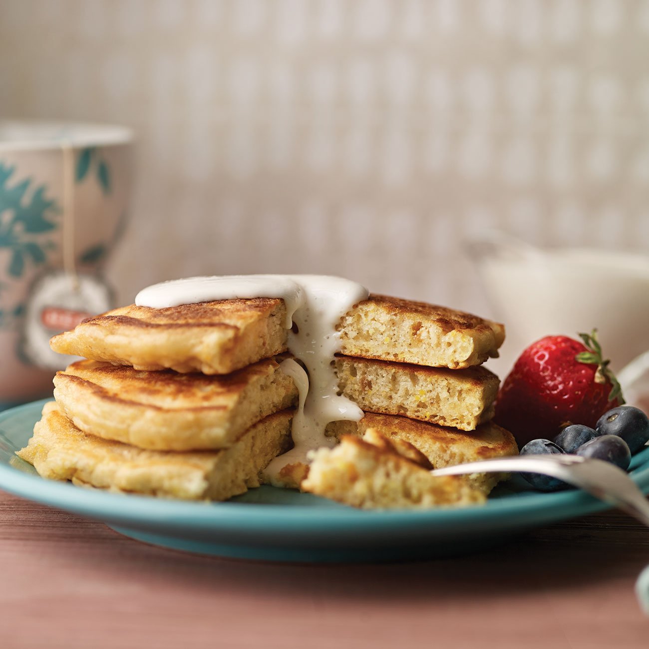Cornmeal Pancakes with Maple Yogurt Sauce Recipe from HEB
