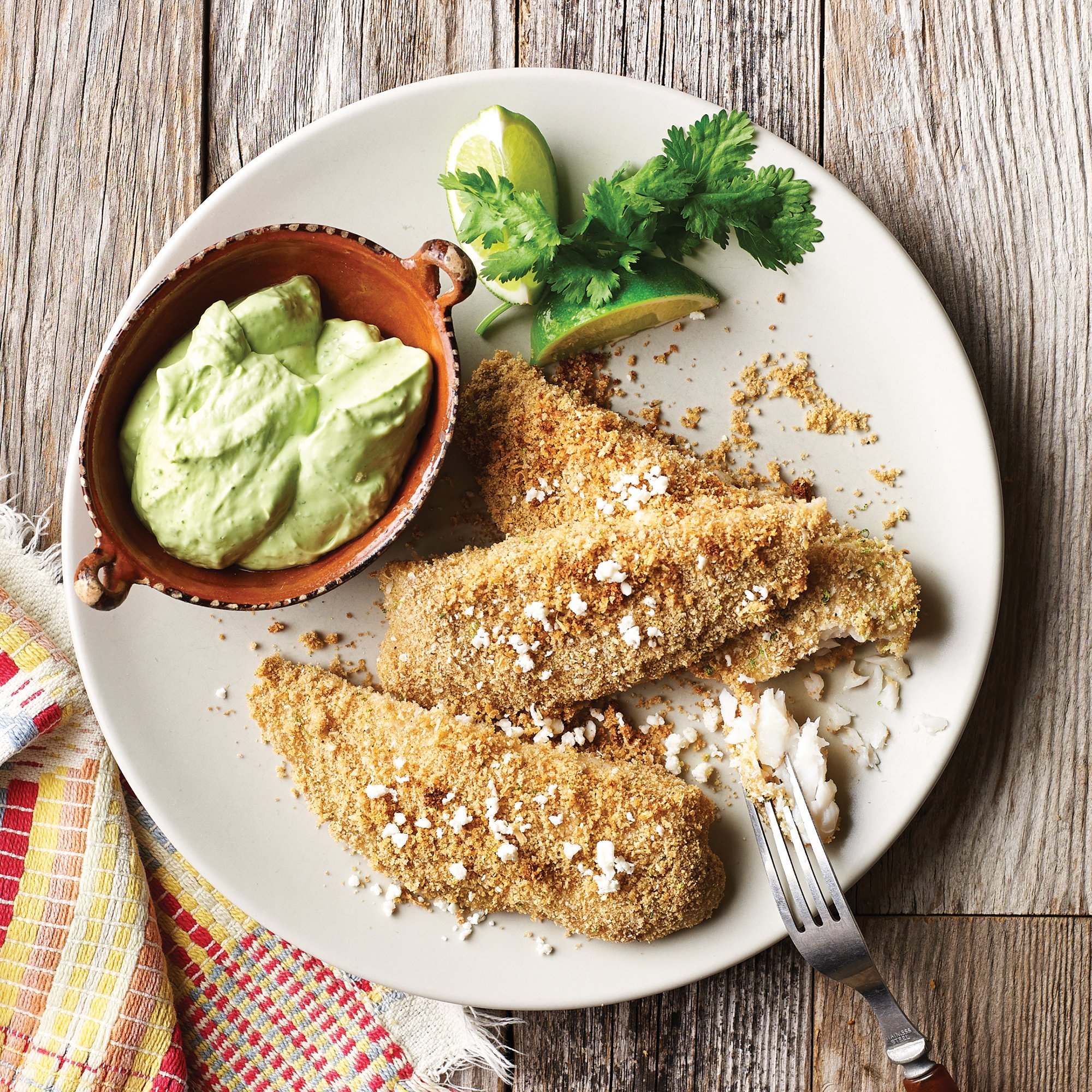 Cotija Crusted Tilapia with Avocado Cilantro Cream Recipe from HEB