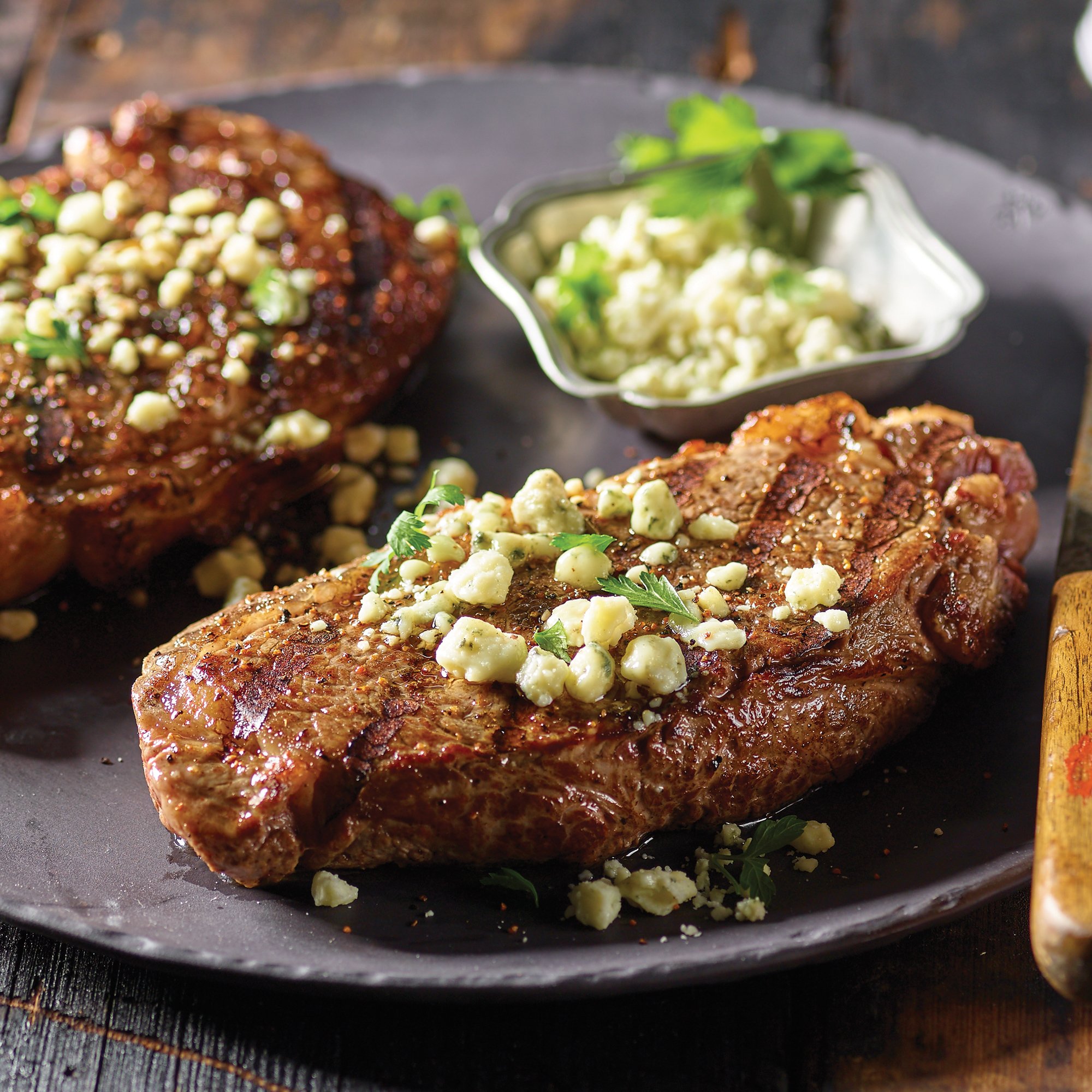 Cracked Pepper & Blue Cheese Ribeyes Recipe from HEB