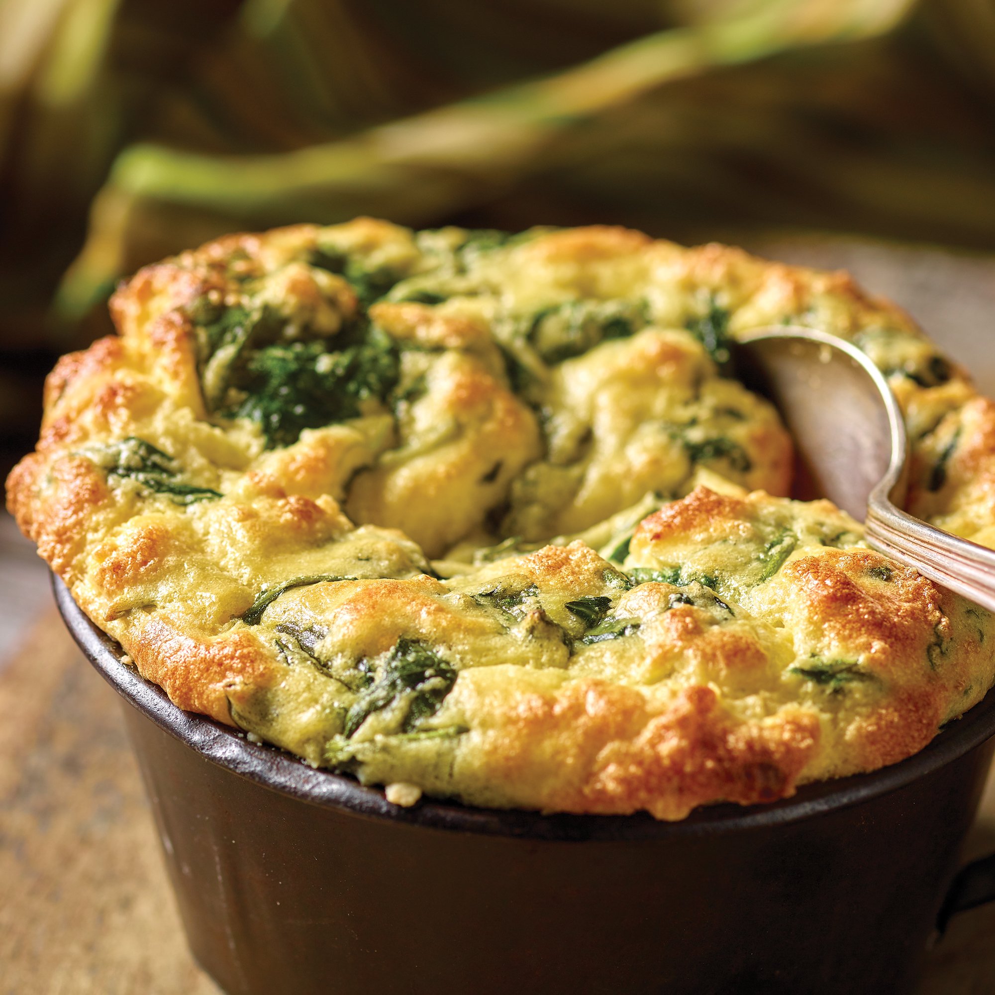 Creamed Spinach and Aged Cheddar Soufflé Recipe from HEB