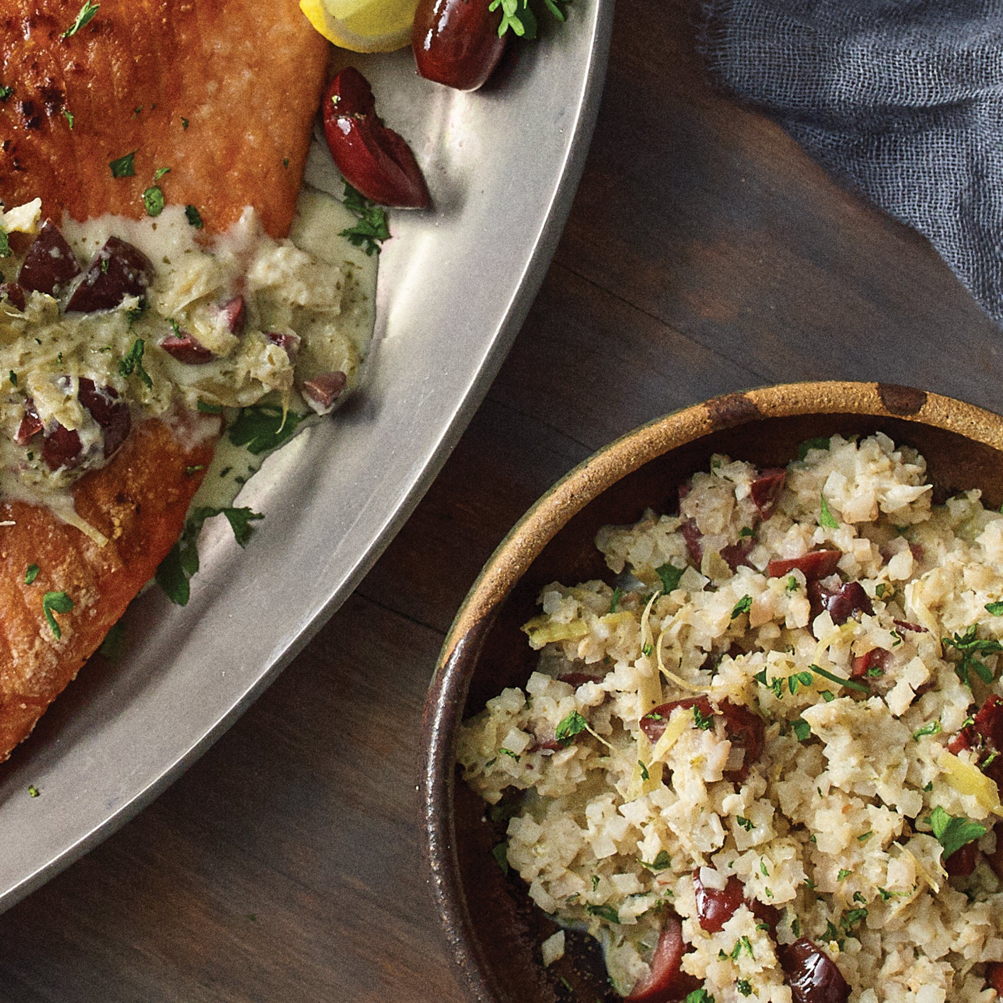 Crispy Salmon with Artichoke Cauliflower Rice Recipe from HEB
