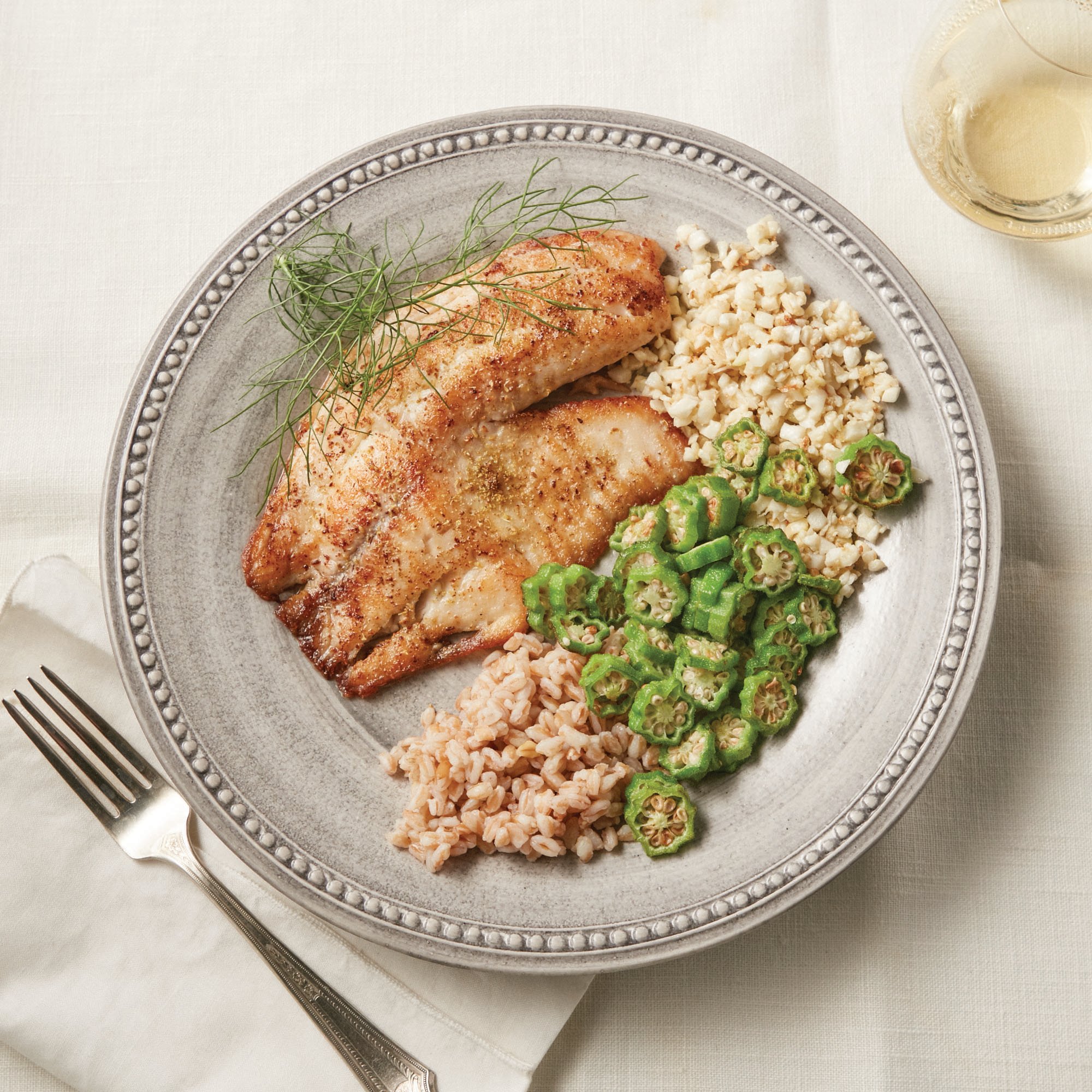Fennel Pollen Seared Tilapia Over Cauliflower Rice Recipe from HEB