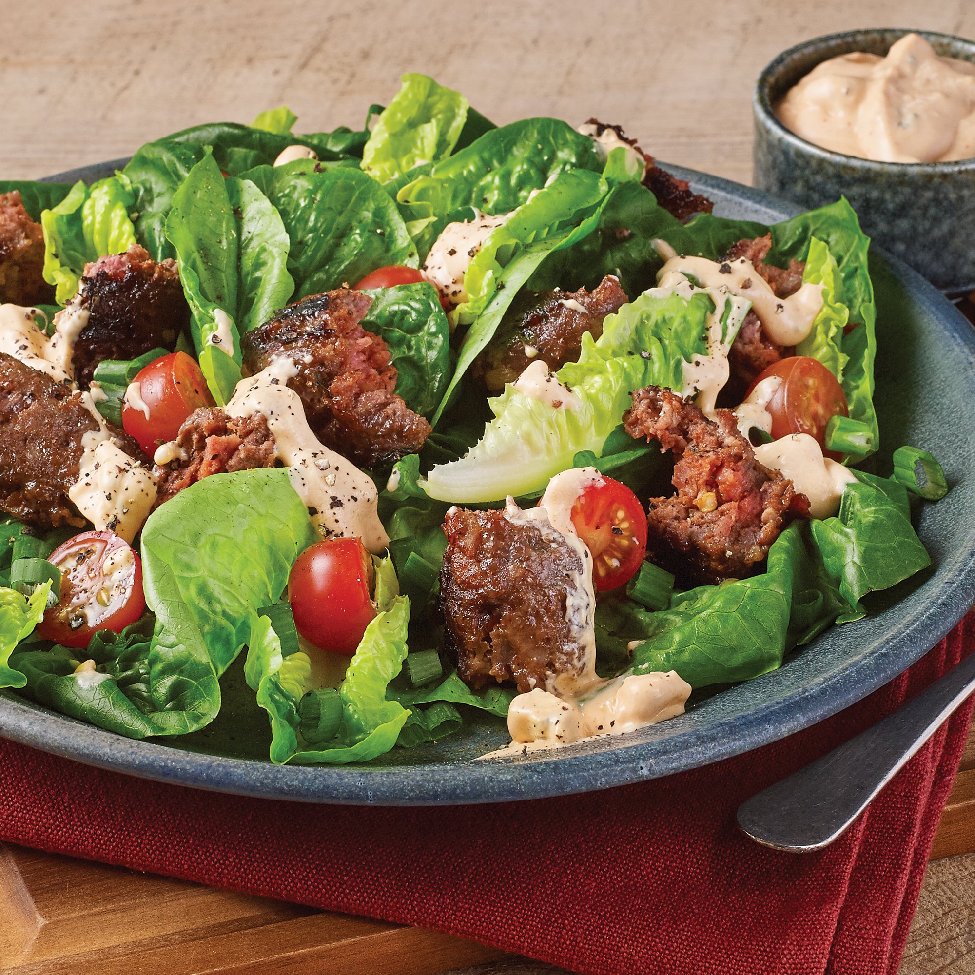 Grilled Burger Salad with Buffalo Blue Cheese Dressing Recipe from HEB