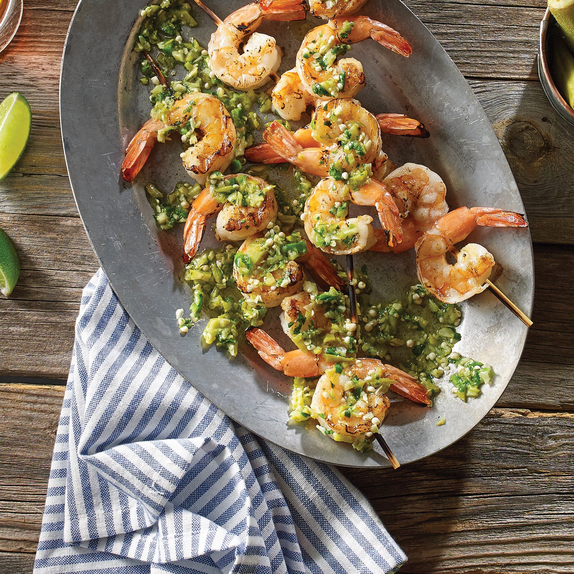 Grilled Gulf Shrimp with Okra & Jalapeño Gremolata Recipe from HEB