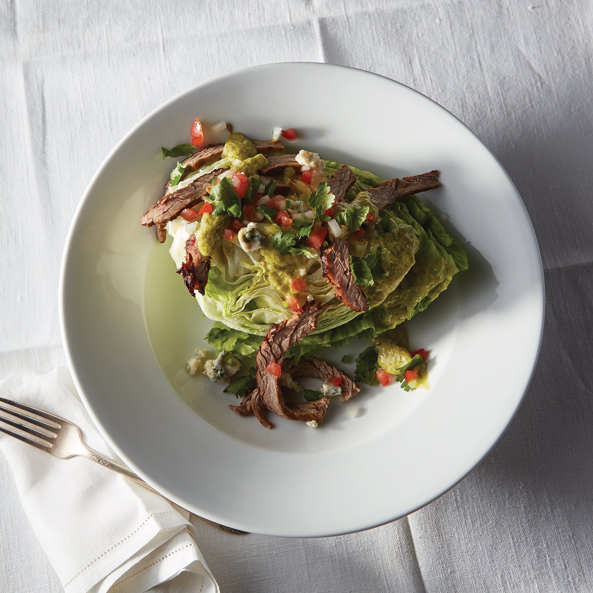 Grilled Steak Fajita Wedge with Avocado Blue Cheese Dressing Recipe