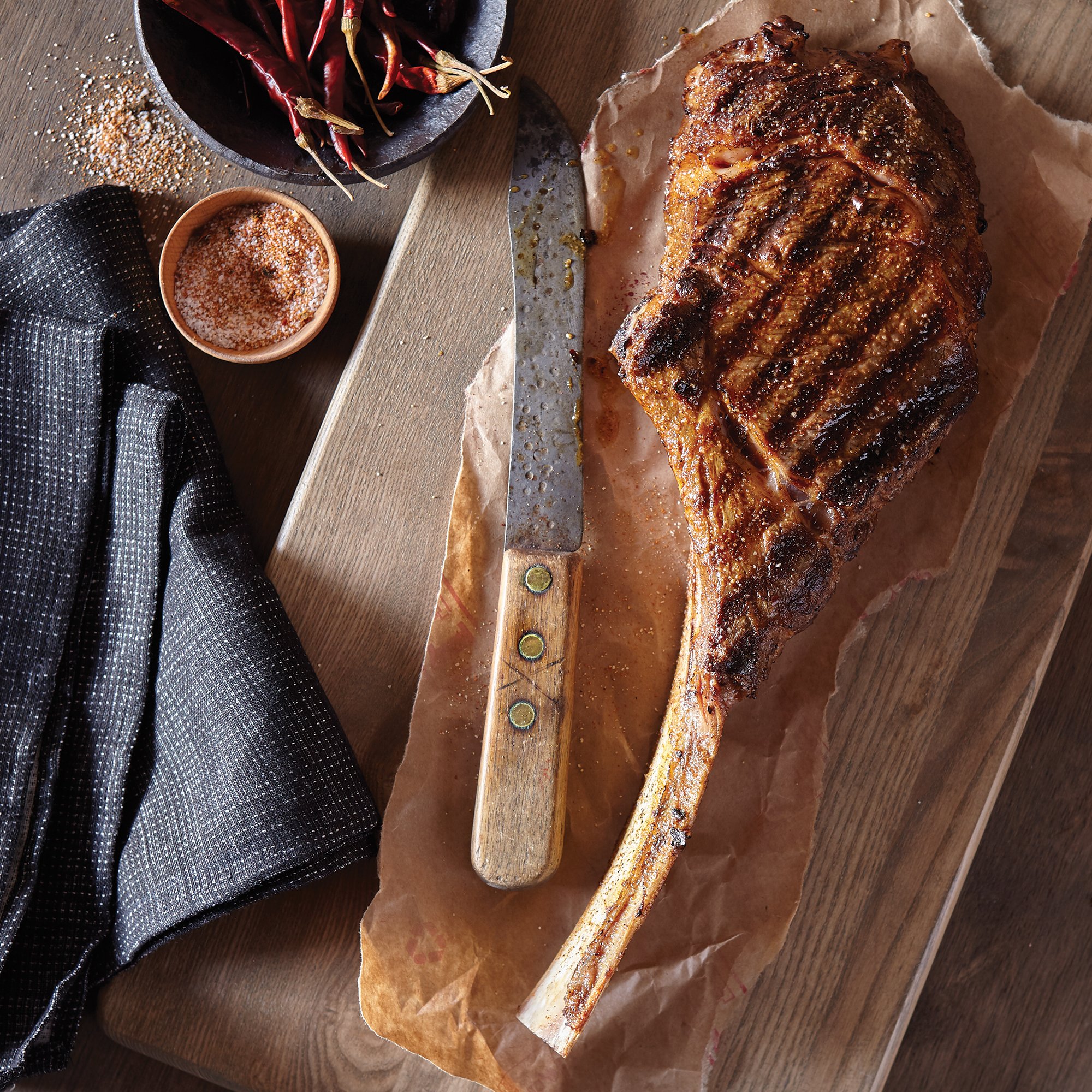 Grilled Tomahawk With Homemade Chile De Arbol Salt Recipe From H-E-B