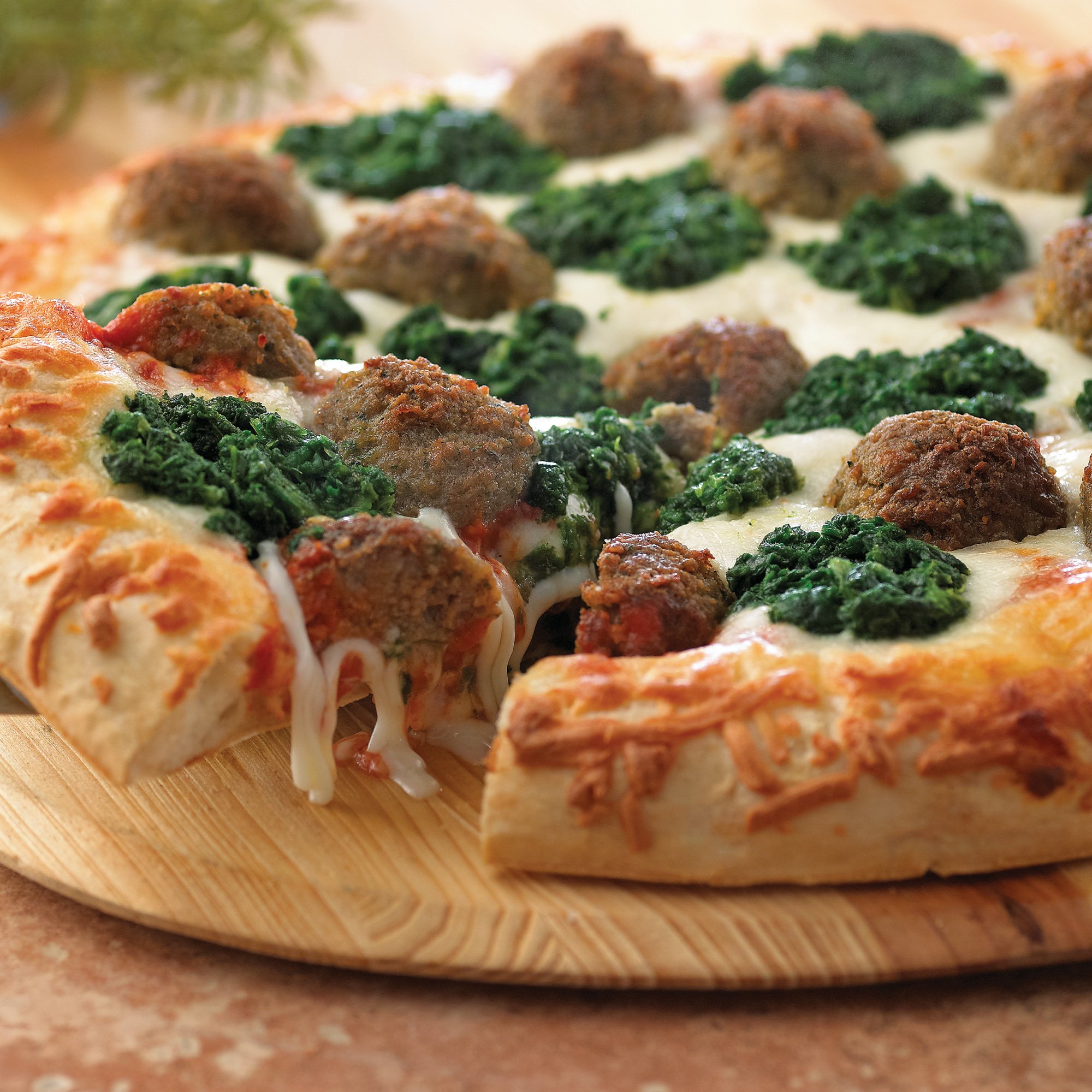 Meatball & Spinach Cheese Pizza Recipe from HEB