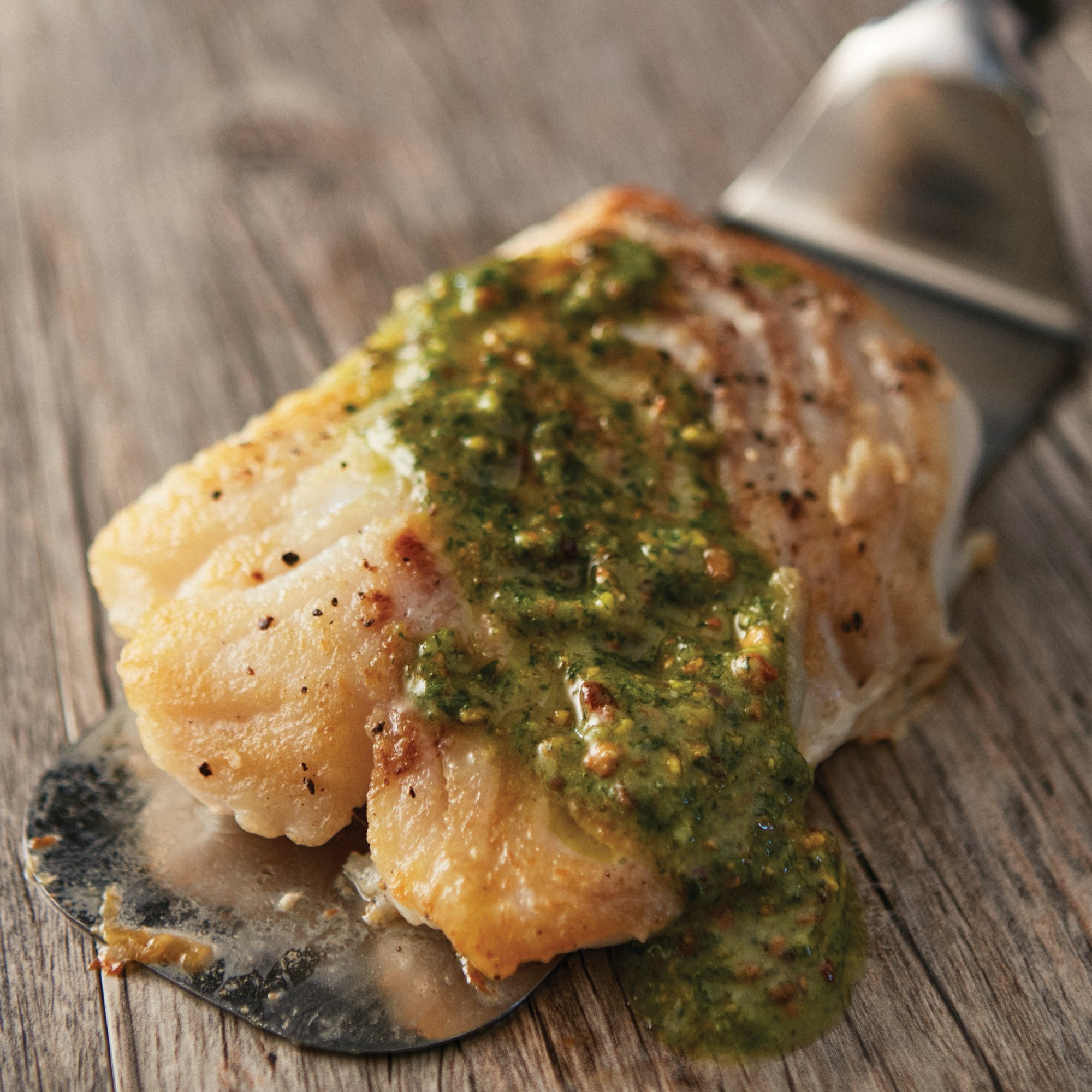 Pan Seared Cod Loin with Pistachio Pesto Recipe from HEB