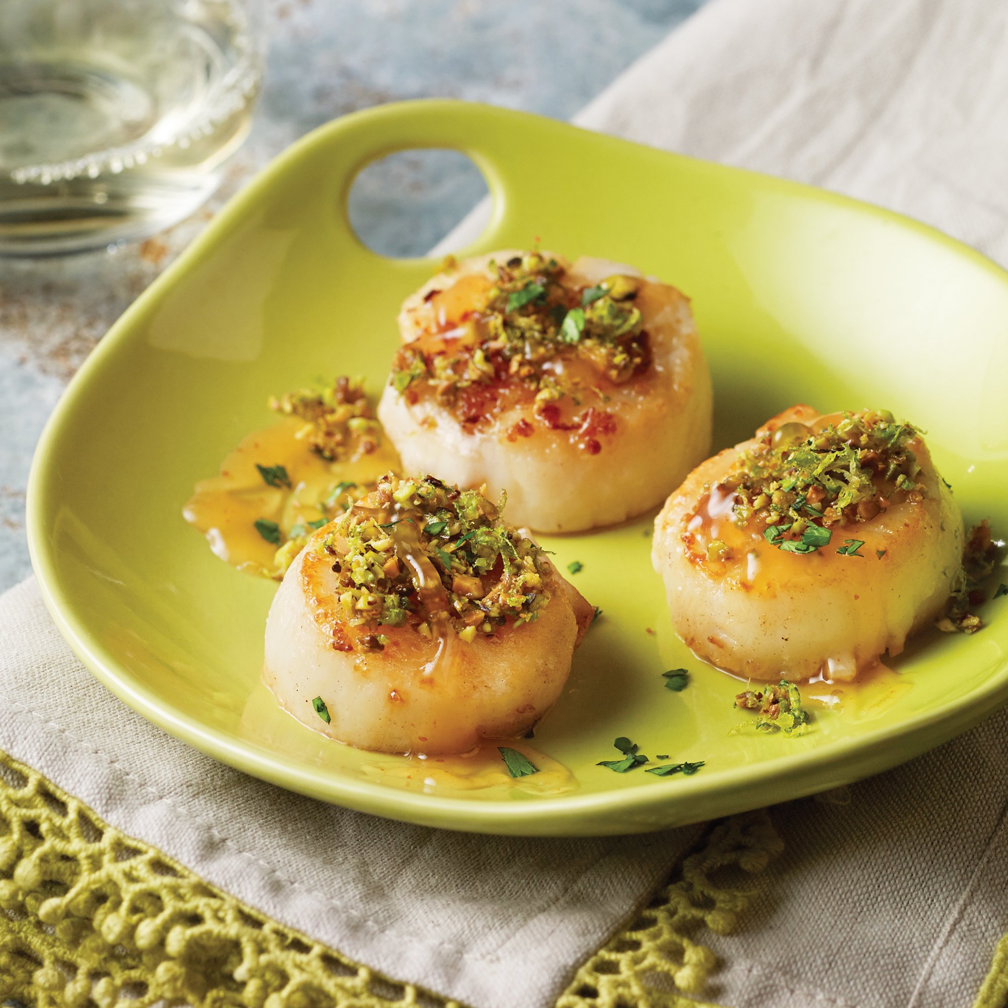 Pistachio Crusted Scallops with Pineapple Sriracha Glaze Recipe from HEB