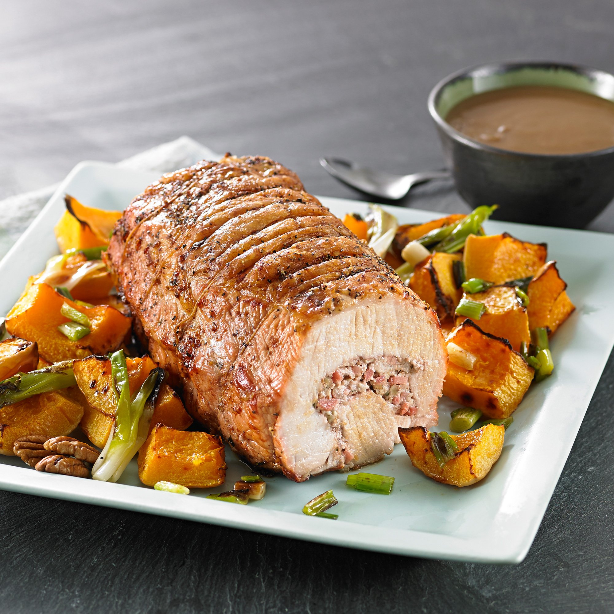 Pork Loin Roast With Pecan & Apple Gravy Recipe from HEB
