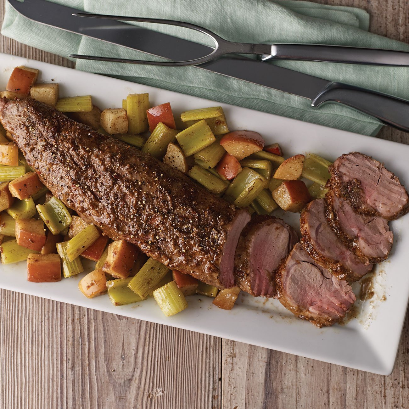 Pork Tenderloin with Roasted Fuji Apples & Celery Recipe from HEB