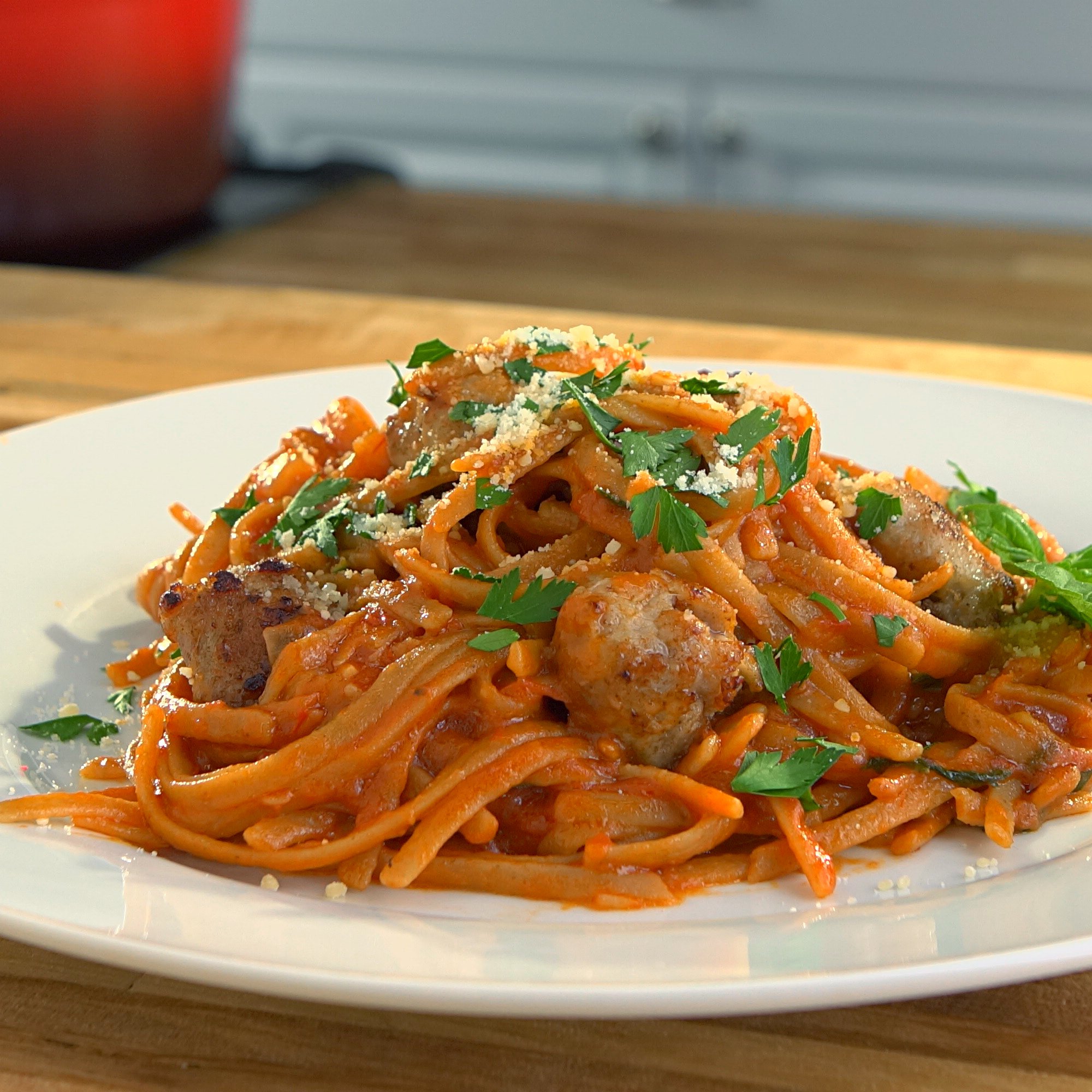 Quick One Pot Sausage Linguine Recipe from HEB