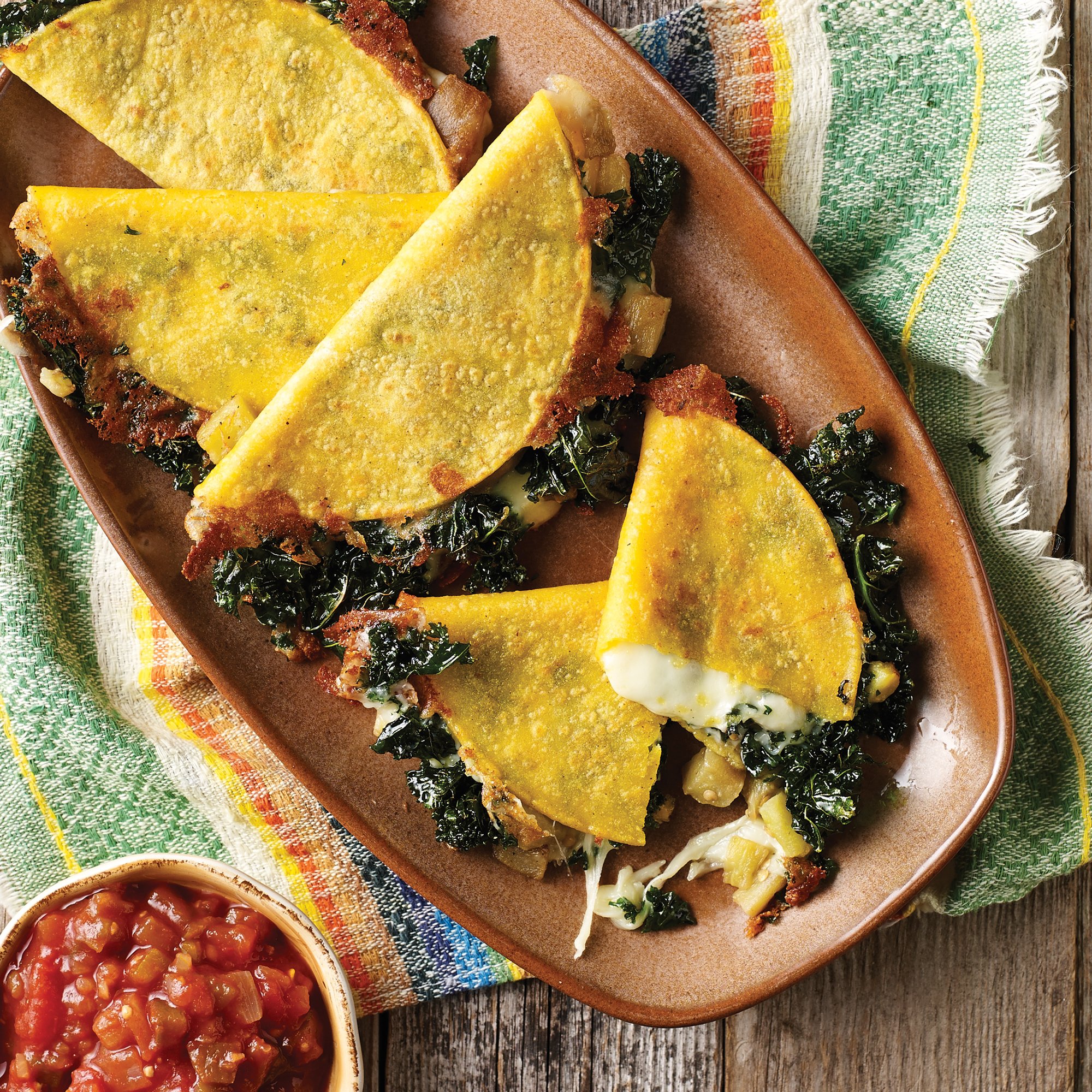 Roasted Kale and Eggplant Quesadillas Recipe from HEB