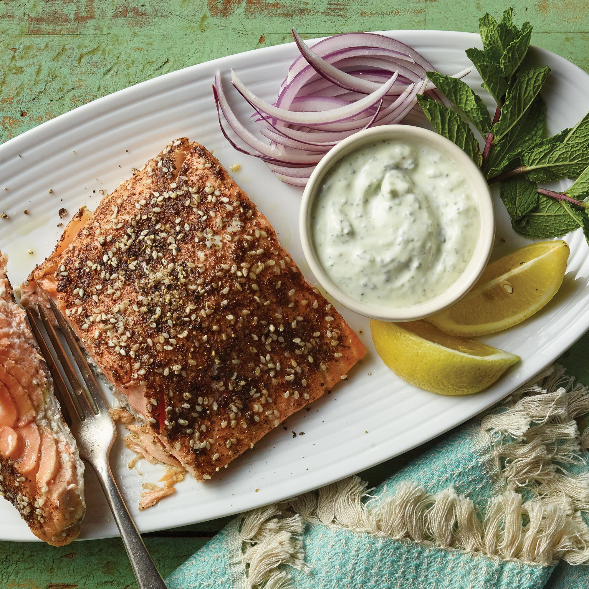 Roasted Salmon with Za'atar and Savory Mint Yogurt Recipe from HEB