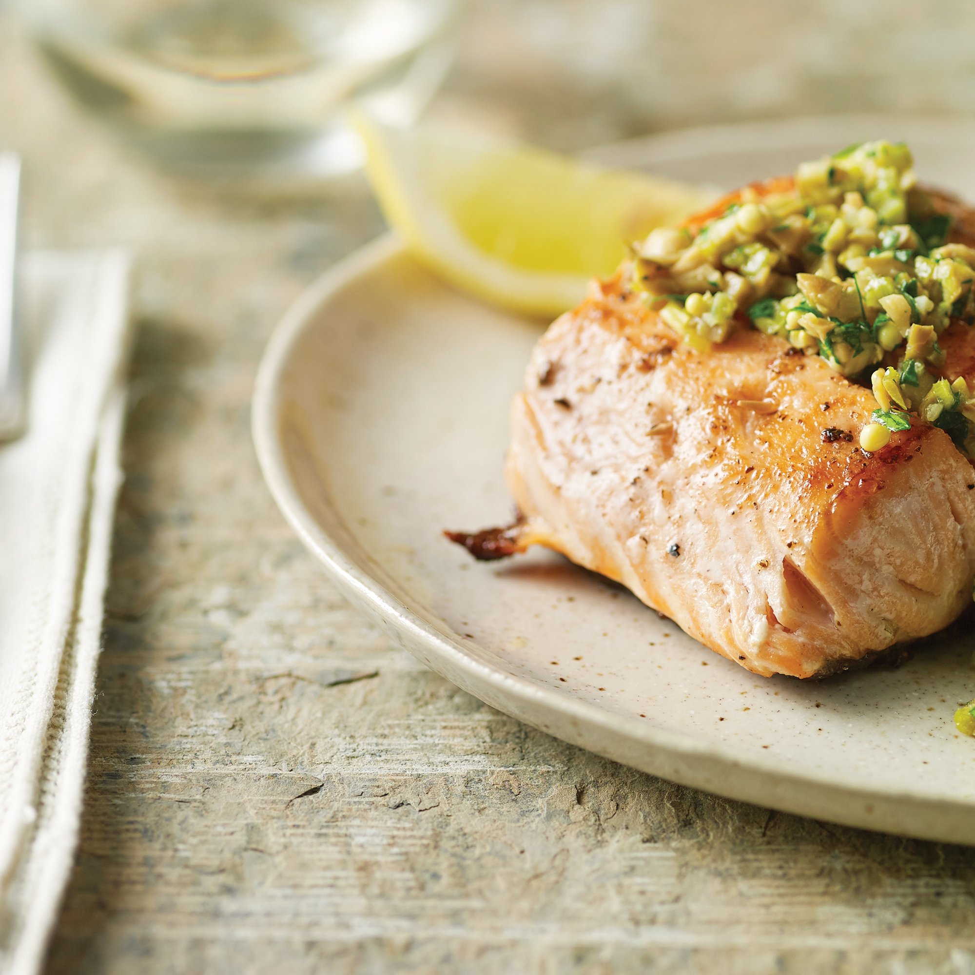 Salmon with Pickled Okra Oliverde Recipe from HEB