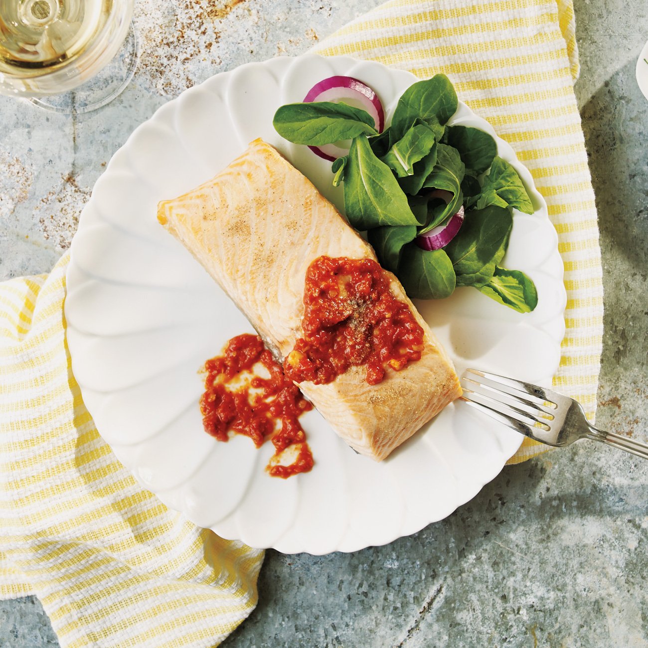 Salmon with Red Pepper Pesto Recipe from H-E-B