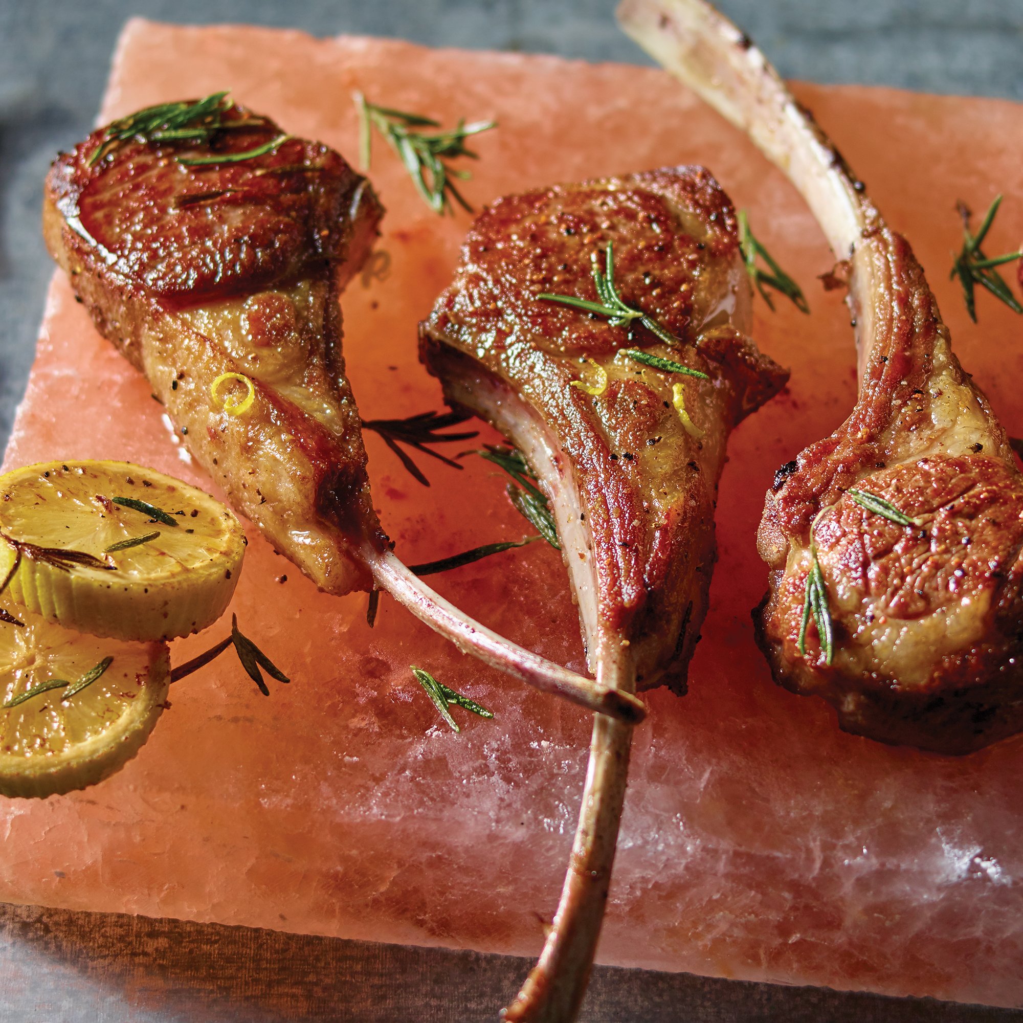 Salt Block Seared Lamb Chops with Rosemary and Lemon Recipe from HEB