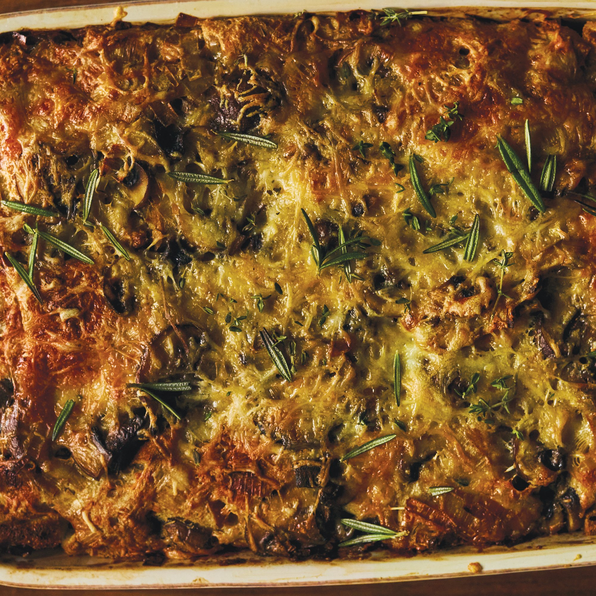 Savory Mushroom, Leek and Rosemary Bread Pudding Recipe from HEB