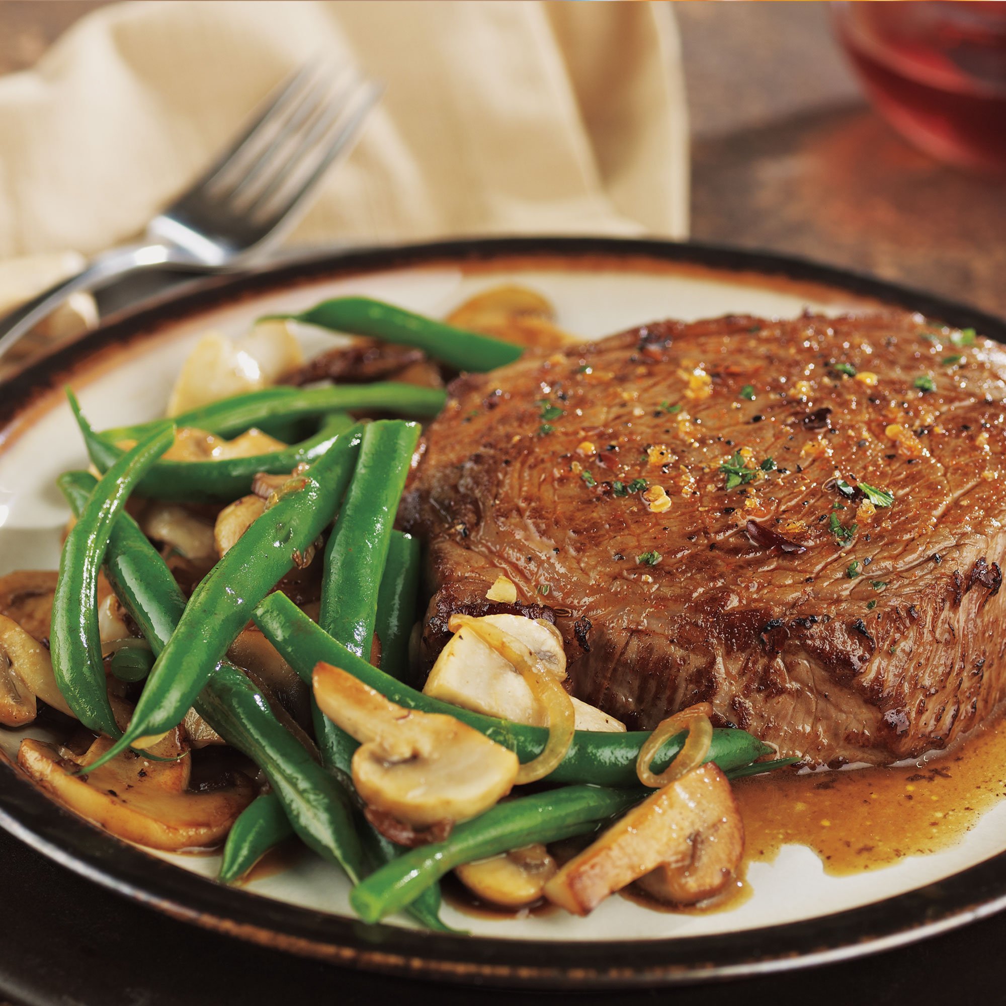 Sirloin Steaks With Green Beans And Mushrooms Recipe from HEB