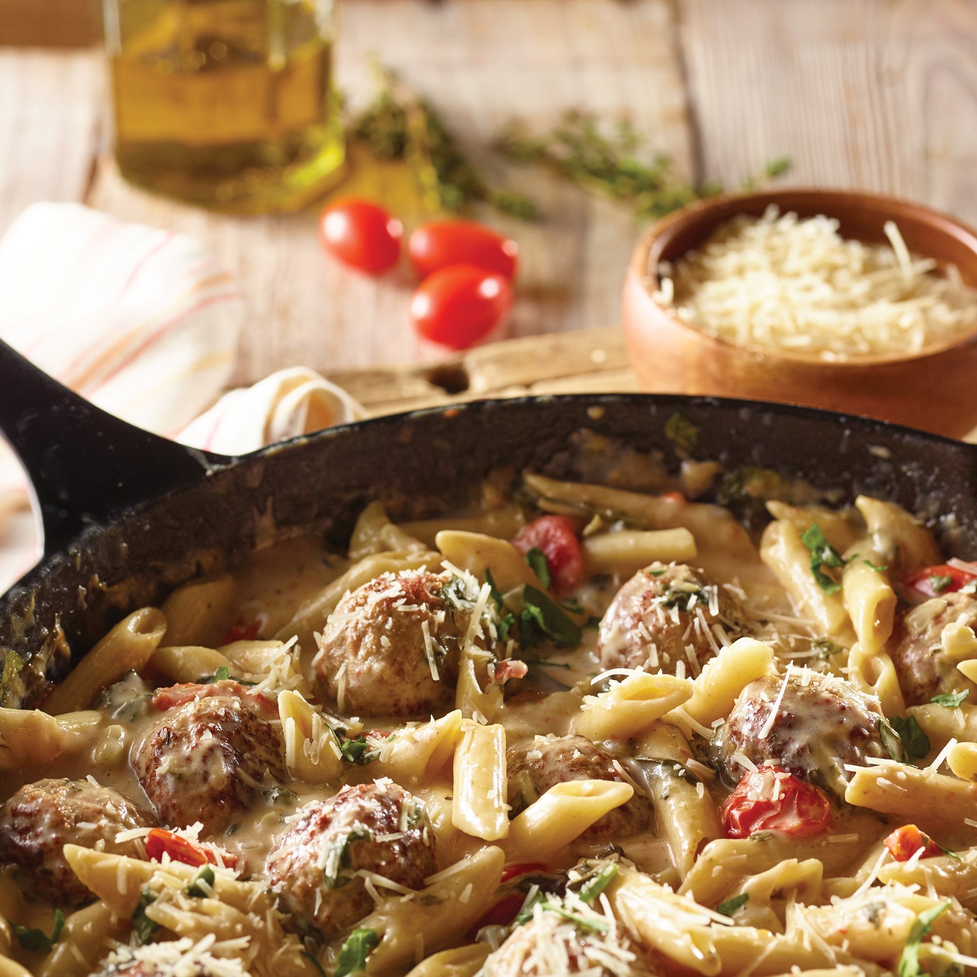 Skillet Green Chili Meatball Alfredo Recipe from HEB