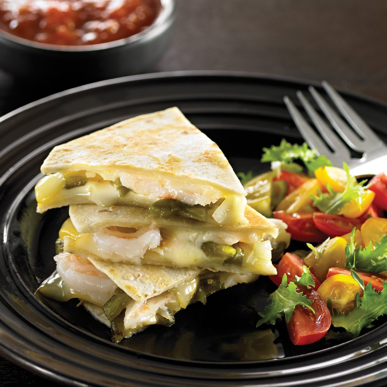 Smoked Muenster, Chili & Shrimp Quesadillas Recipe from HEB