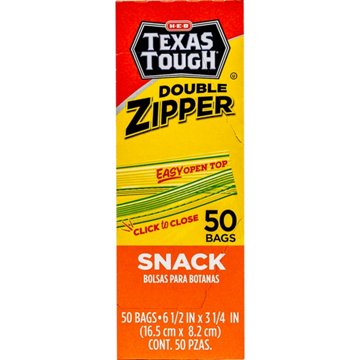 H-E-B Texas Tough Double Zipper Snack Bags, 50 ct