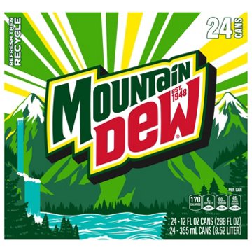 Mountain Dew Soda 12 oz Cans, 24 pk