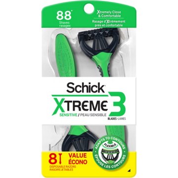 Schick Xtreme Sensitive 3-Blade Disposable Razors, 8 ct