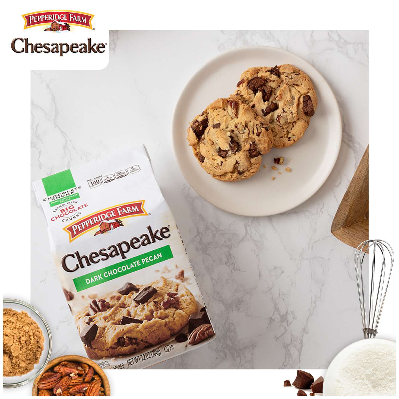 Pepperidge Farm Chesapeake Crispy Dark Chocolate Pecan Cookies; image 2 of 9