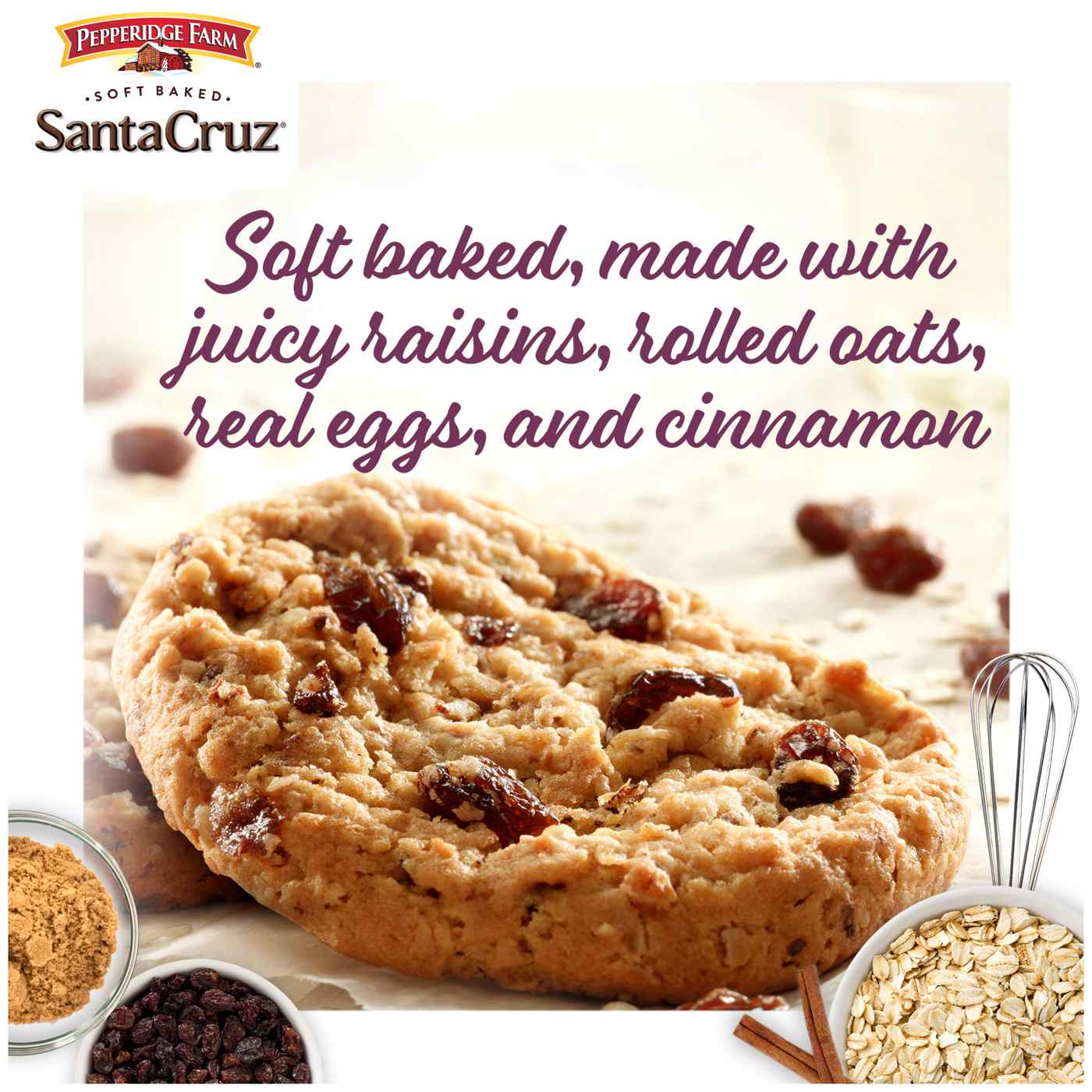 Pepperidge Farm Santa Cruz Soft Baked Oatmeal Raisin Cookies; image 8 of 9