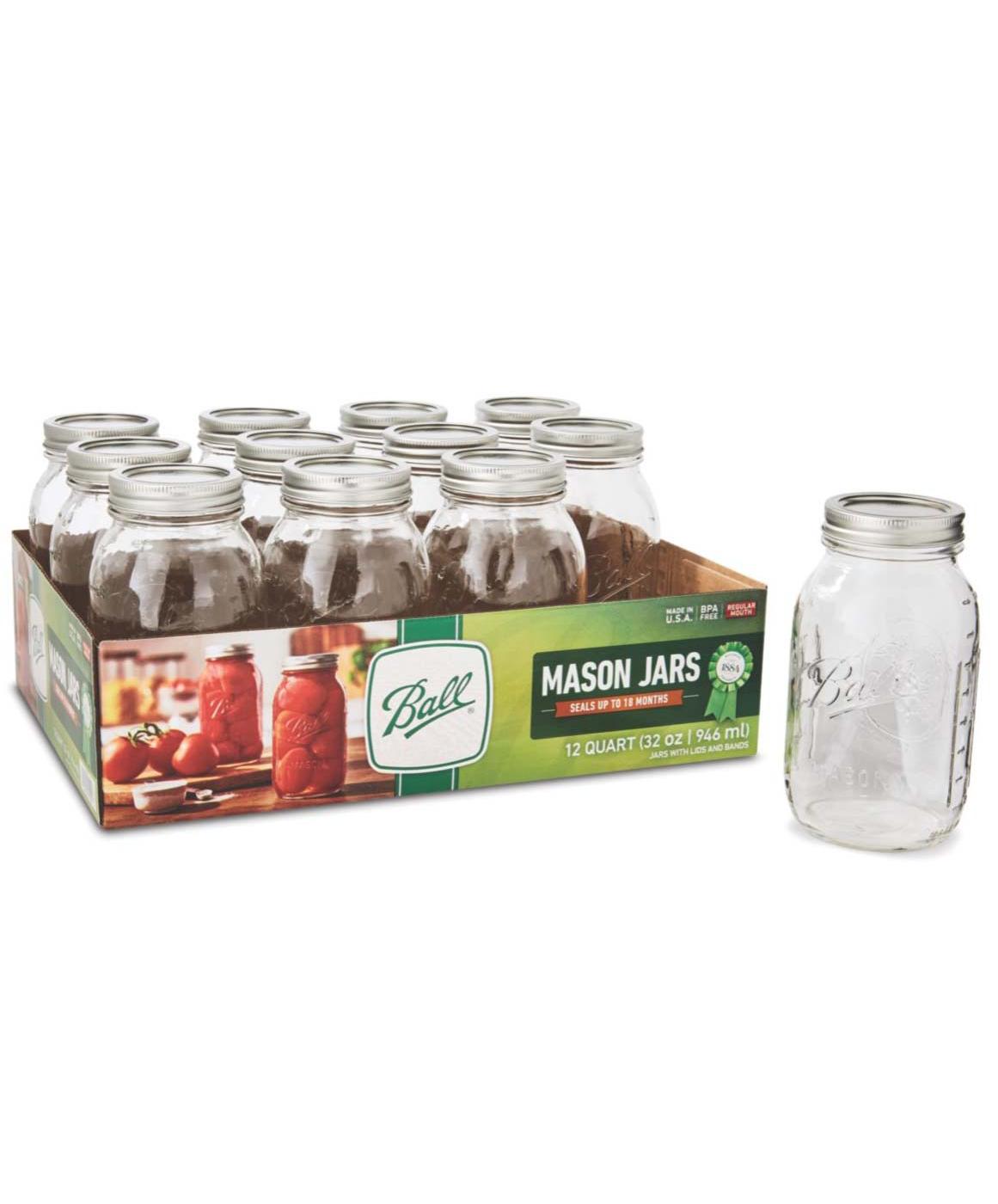 Ball Regular Mouth 12oz Three Quart Pint Quilted Mason Jars with Lid &  Bands, 12 Count 
