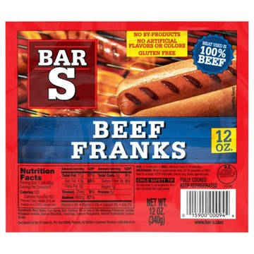 Bar S Beef Franks Hot Dogs, 8 ct