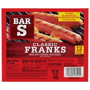 Bar S Franks Hot Dogs - Classic, 8 ct