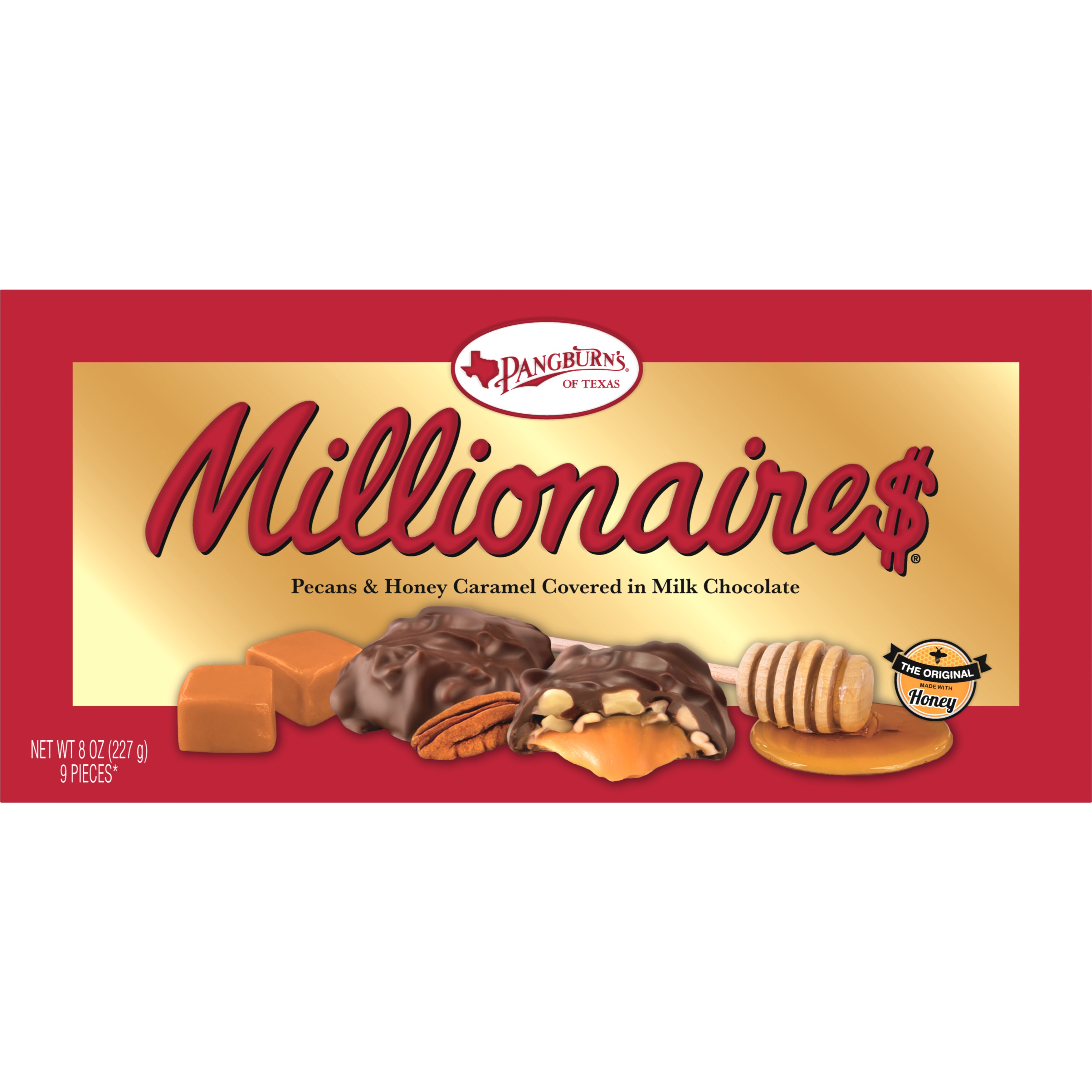  Pangburns Millionaire$ Gusset Bag, 16.75 Ounce, Pangburn's  Millionaires Candy, Buttery Pecans, Creamy Caramel, Honey, and  Mouthwatering Milk Chocolate; Texas Born, and Loved by All : Everything Else