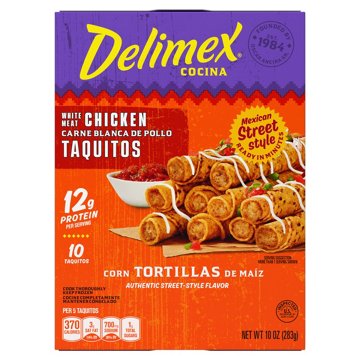 Delimex 12g Protein White Meat Chicken Corn Taquitos, 10 ct
