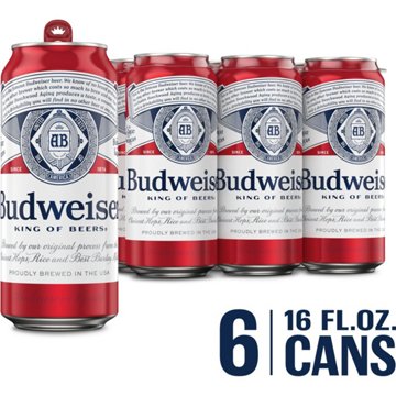 Budweiser American Lager Beer Cans, 6 pk, 16 oz